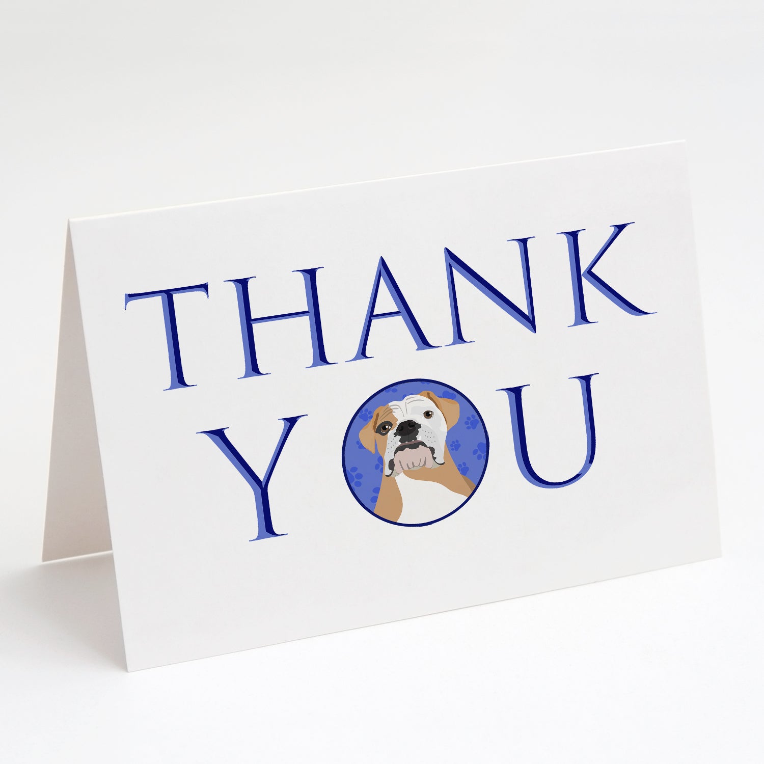 English Bulldog Fawn and White Thank You Greeting Cards Pack of 8 Blank Cards with Envelopes Whimsical A7 Size 5x7