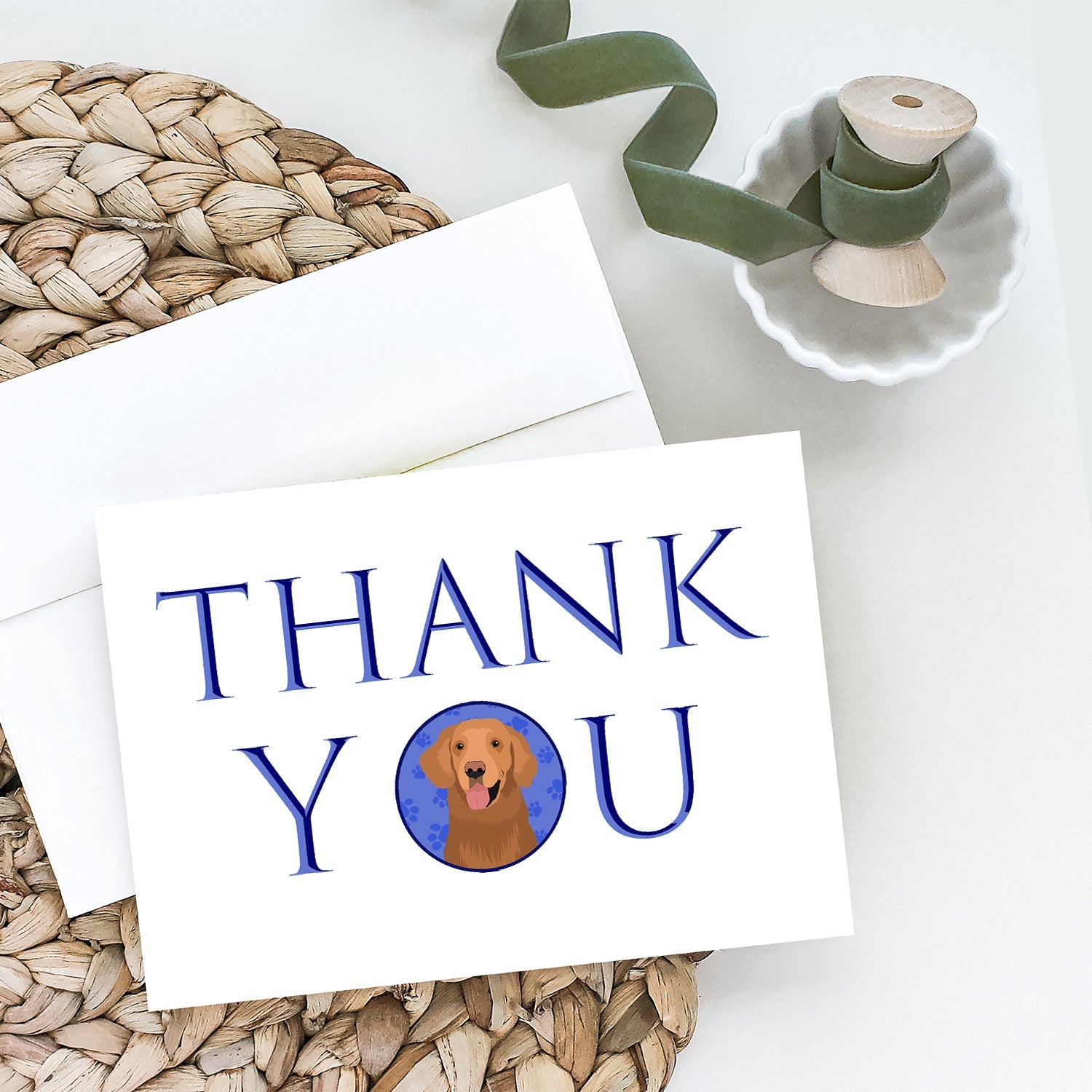 Golden Retriever Red #1 Thank You Greeting Cards Pack of 8 Blank Cards with Envelopes Whimsical A7 Size 5x7