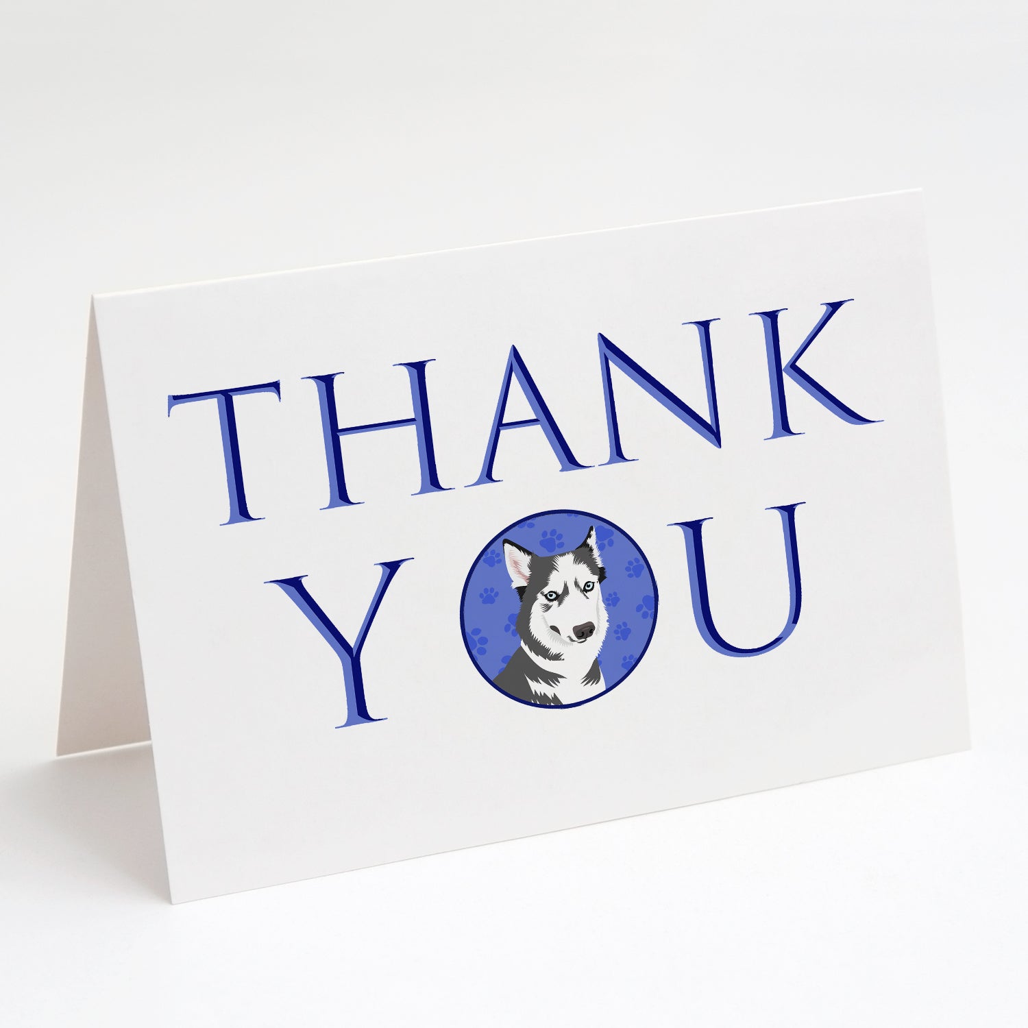 Siberian Husky Silver and White #2 Thank You Greeting Cards Pack of 8 Blank Cards with Envelopes Whimsical A7 Size 5x7