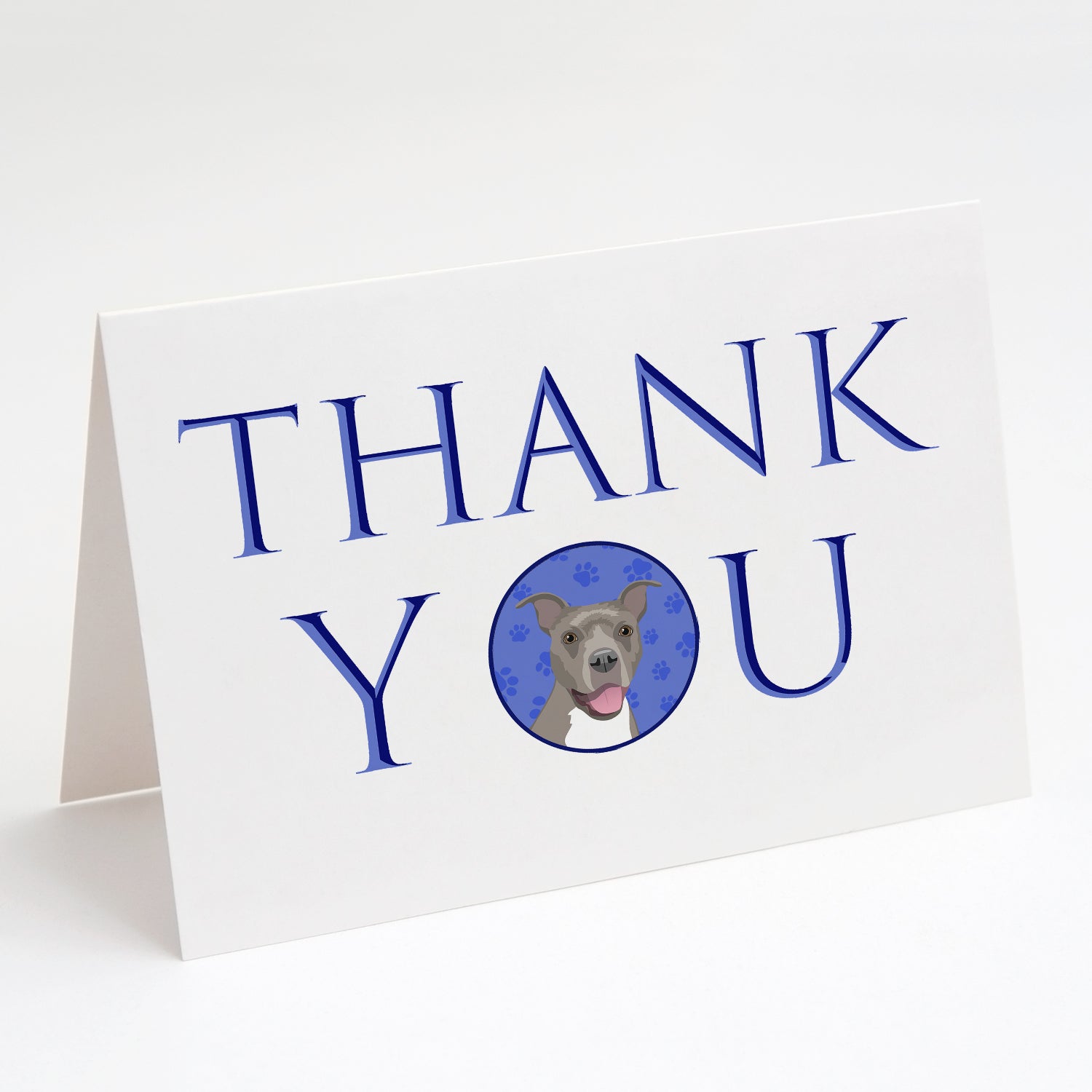 Pit Bull Blue #1 Thank You Greeting Cards Pack of 8 Blank Cards with Envelopes Whimsical A7 Size 5x7