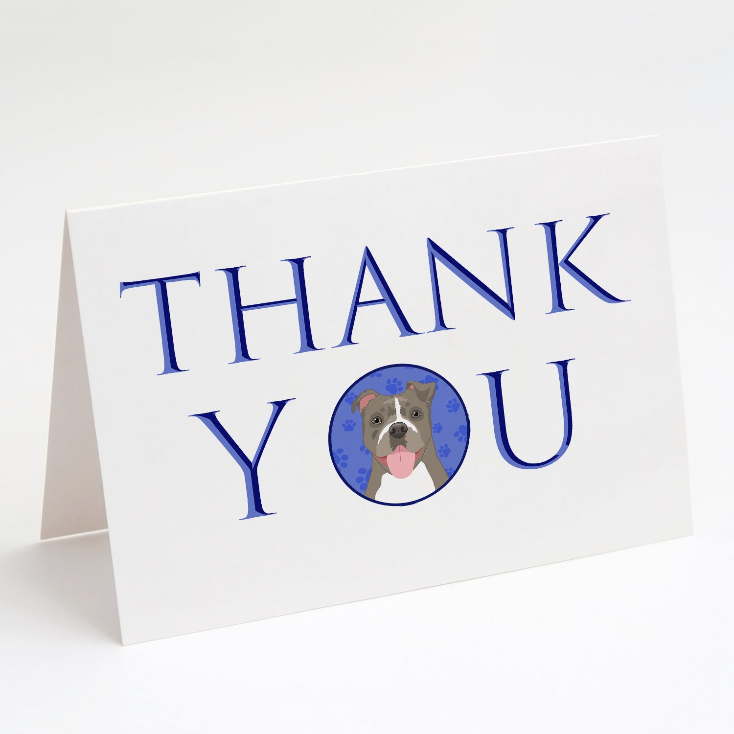 Pit Bull Blue #2 Thank You Greeting Cards Pack of 8 Blank Cards with Envelopes Whimsical A7 Size 5x7