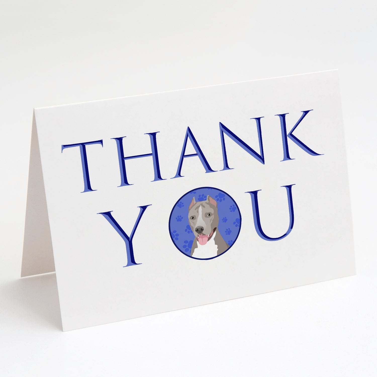 Pit Bull Blue #5 Thank You Greeting Cards Pack of 8 Blank Cards with Envelopes Whimsical A7 Size 5x7