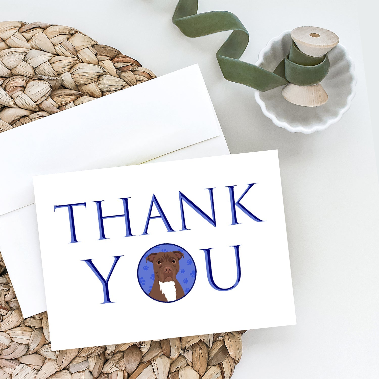 Pit Bull Chocolate Thank You Greeting Cards Pack of 8 Blank Cards with Envelopes Whimsical A7 Size 5x7