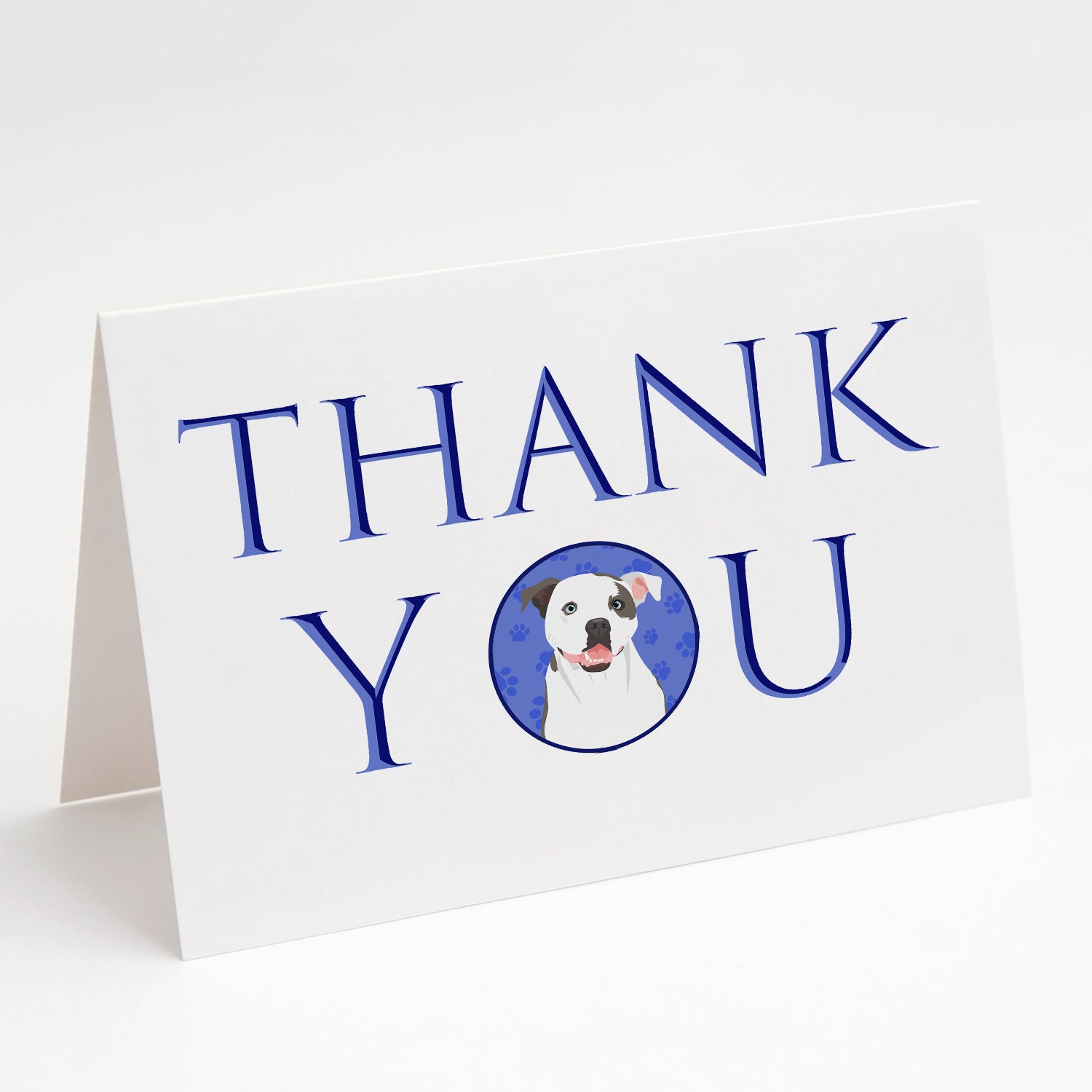 Pit Bull White #3 Thank You Greeting Cards Pack of 8 Blank Cards with Envelopes Whimsical A7 Size 5x7