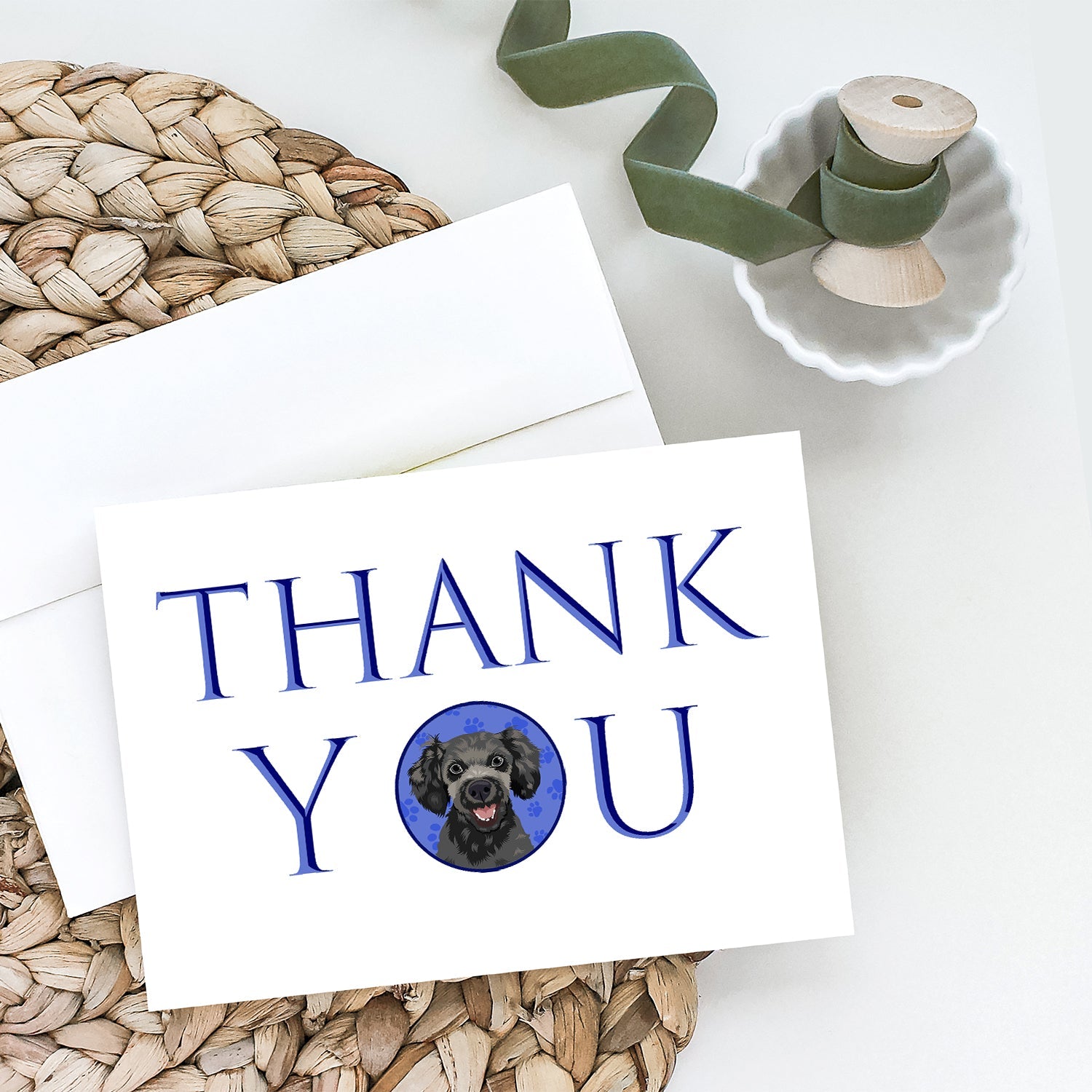Poodle Toy Grey Thank You Greeting Cards Pack of 8 Blank Cards with Envelopes Whimsical A7 Size 5x7