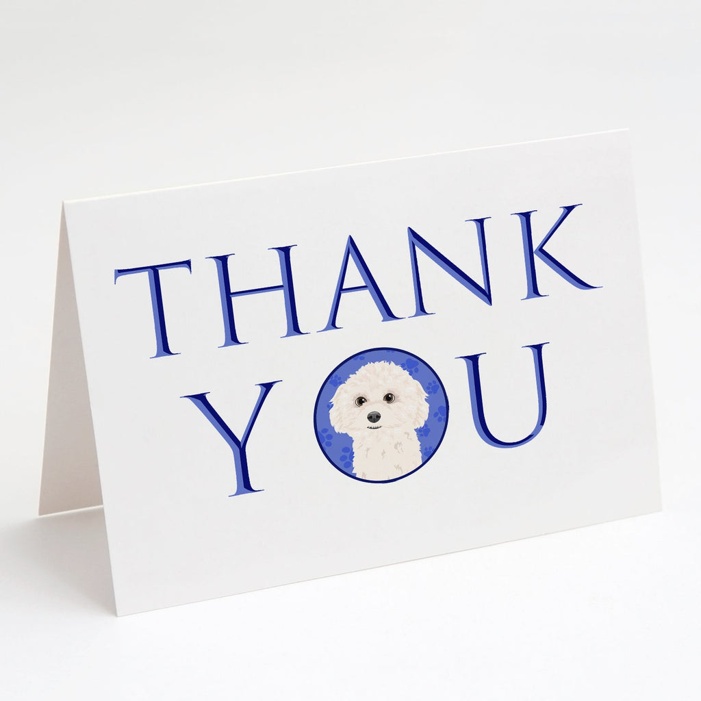 PoodleToy White Thank You Greeting Cards Pack of 8 Blank Cards with Envelopes Whimsical A7 Size 5x7