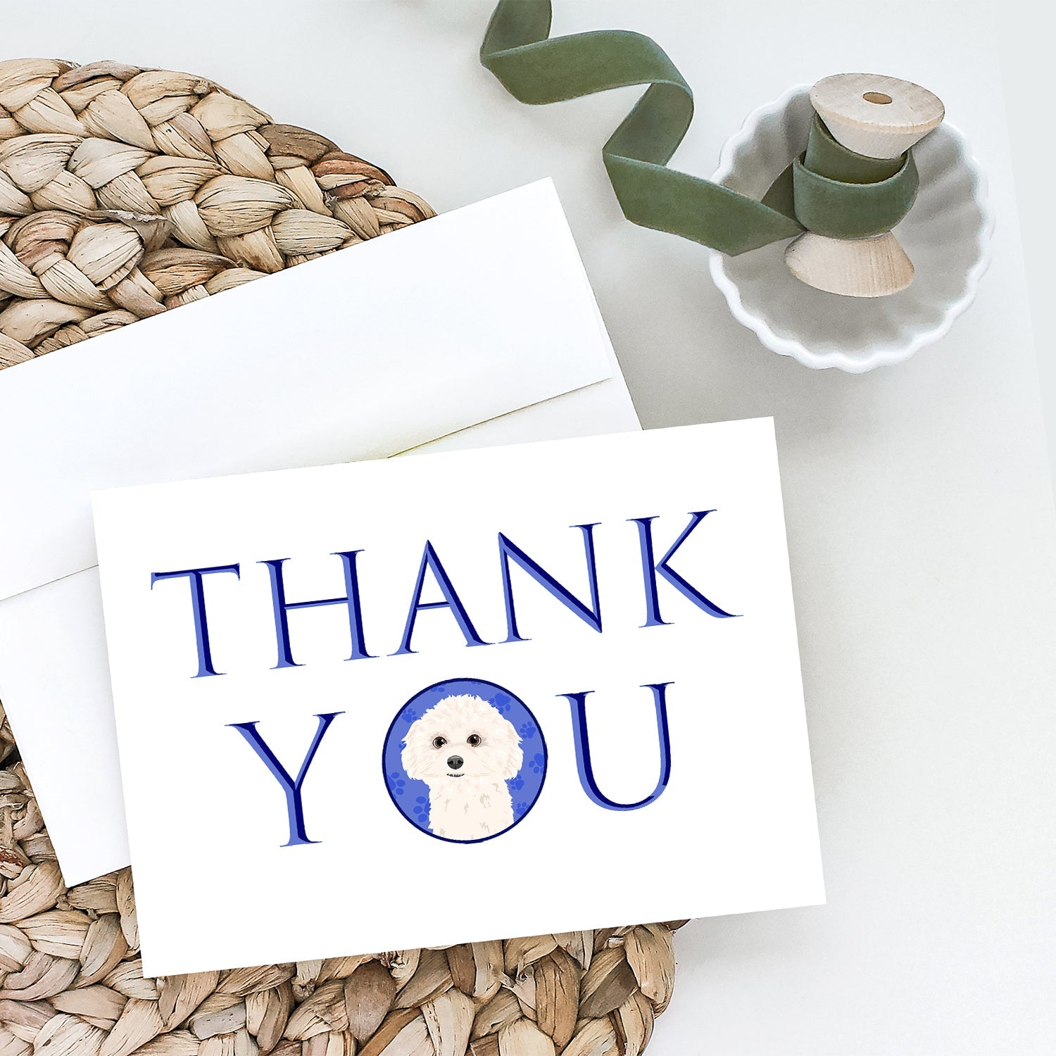 PoodleToy White Thank You Greeting Cards Pack of 8 Blank Cards with Envelopes Whimsical A7 Size 5x7