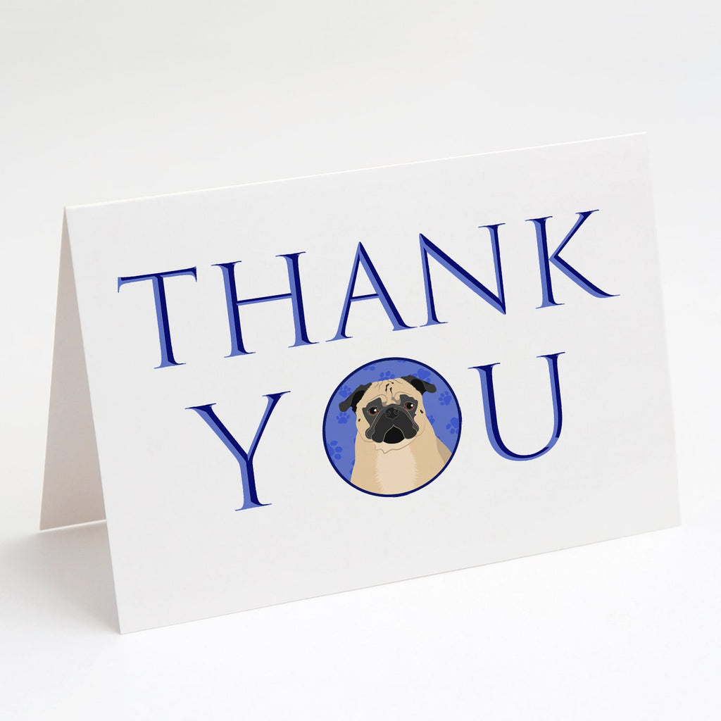 Pug Fawn #1 Thank You Greeting Cards Pack of 8 Blank Cards with Envelopes Whimsical A7 Size 5x7