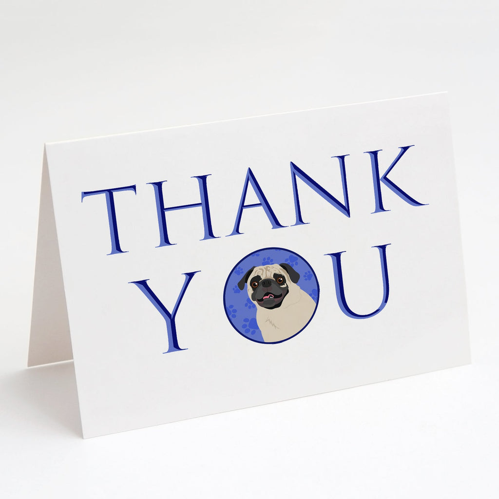 Pug Fawn #2 Thank You Greeting Cards Pack of 8 Blank Cards with Envelopes Whimsical A7 Size 5x7