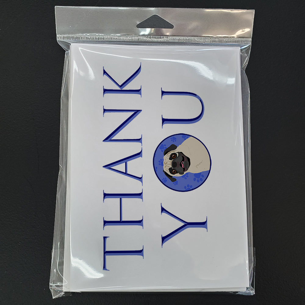Pug Fawn #2 Thank You Greeting Cards Pack of 8 Blank Cards with Envelopes Whimsical A7 Size 5x7