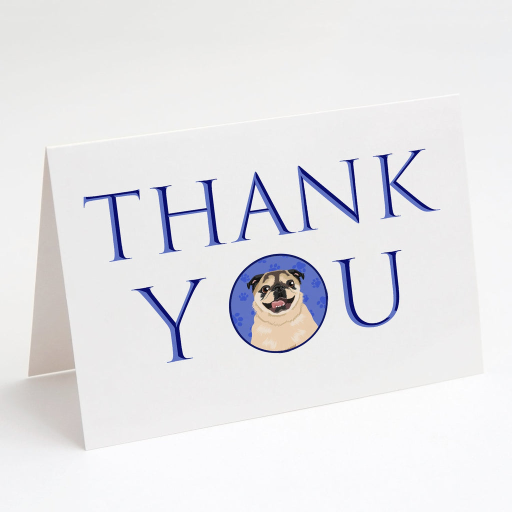 Pug Fawn #5 Thank You Greeting Cards Pack of 8 Blank Cards with Envelopes Whimsical A7 Size 5x7