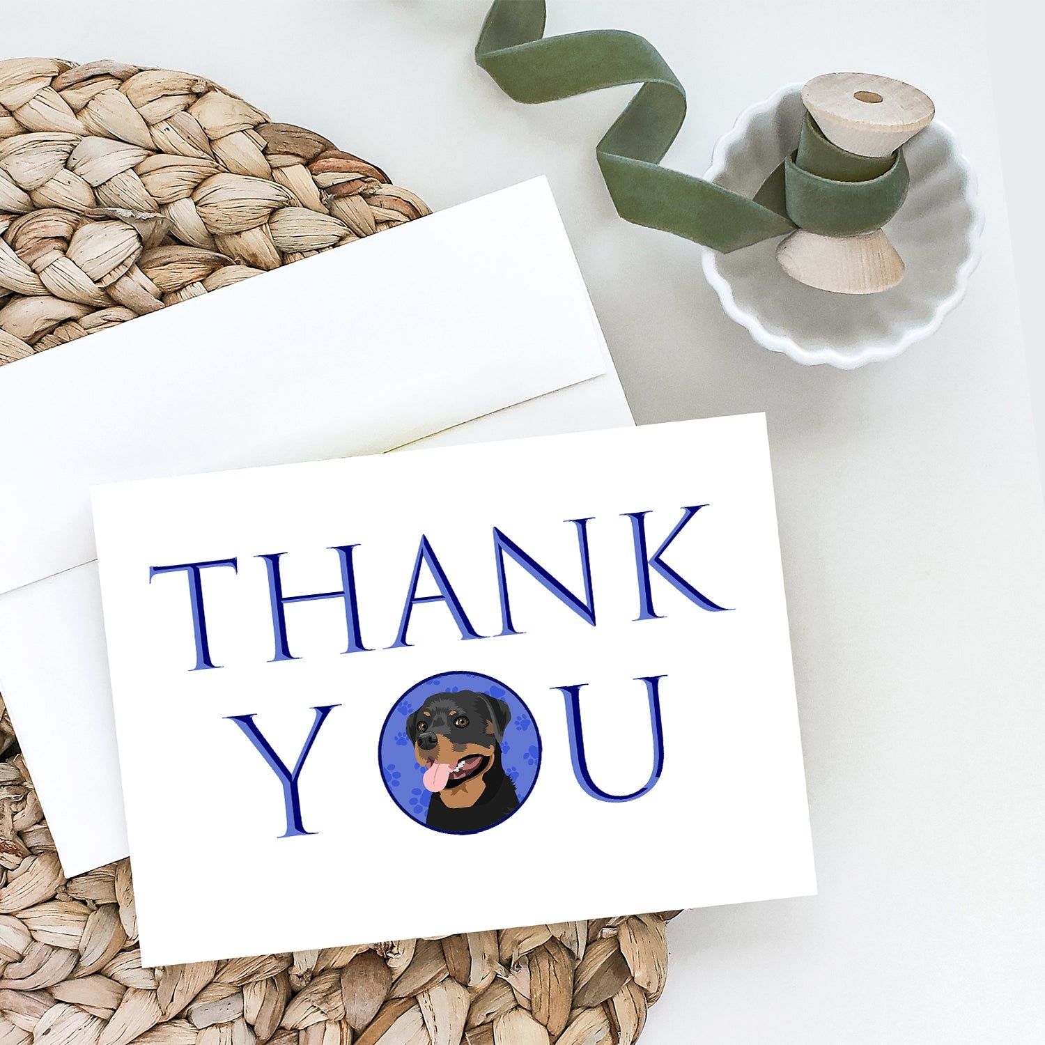 Rottweiler Black and Tan #1 Thank You Greeting Cards Pack of 8 Blank Cards with Envelopes Whimsical A7 Size 5x7