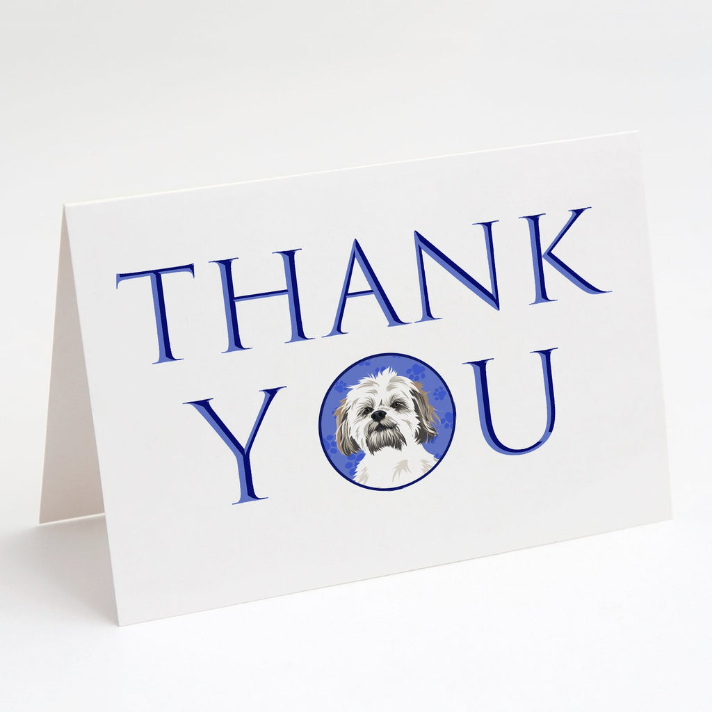 Shih-Tzu Silver Gold and White #1 Thank You Greeting Cards Pack of 8 Blank Cards with Envelopes Whimsical A7 Size 5x7