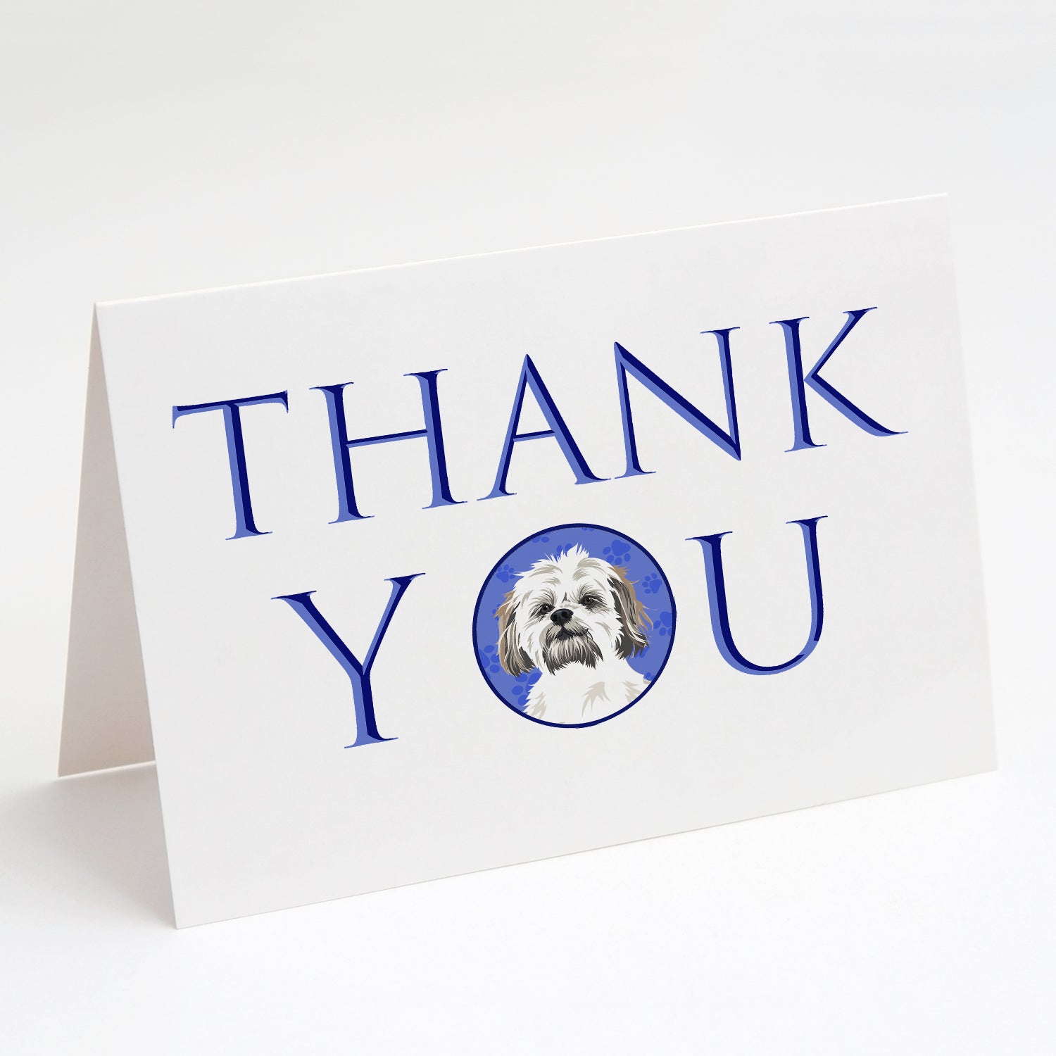 Shih-Tzu Silver Gold and White #1 Thank You Greeting Cards Pack of 8 Blank Cards with Envelopes Whimsical A7 Size 5x7