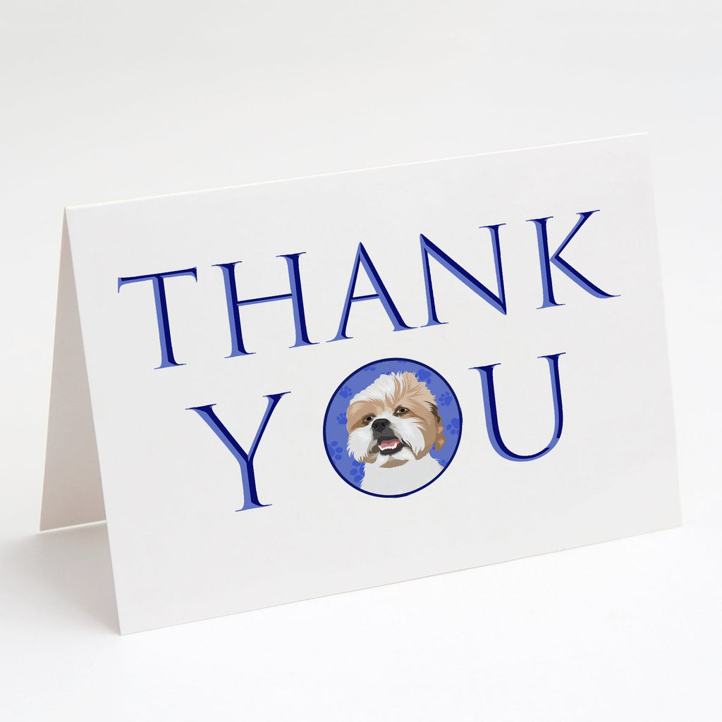 Shih-Tzu Silver Gold and White Thank You Greeting Cards Pack of 8 Blank Cards with Envelopes Whimsical A7 Size 5x7