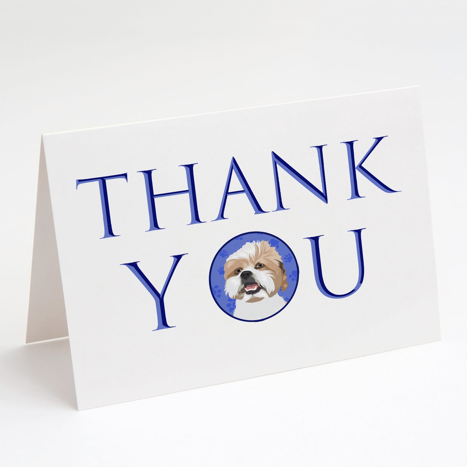Shih-Tzu Silver Gold and White Thank You Greeting Cards Pack of 8 Blank Cards with Envelopes Whimsical A7 Size 5x7