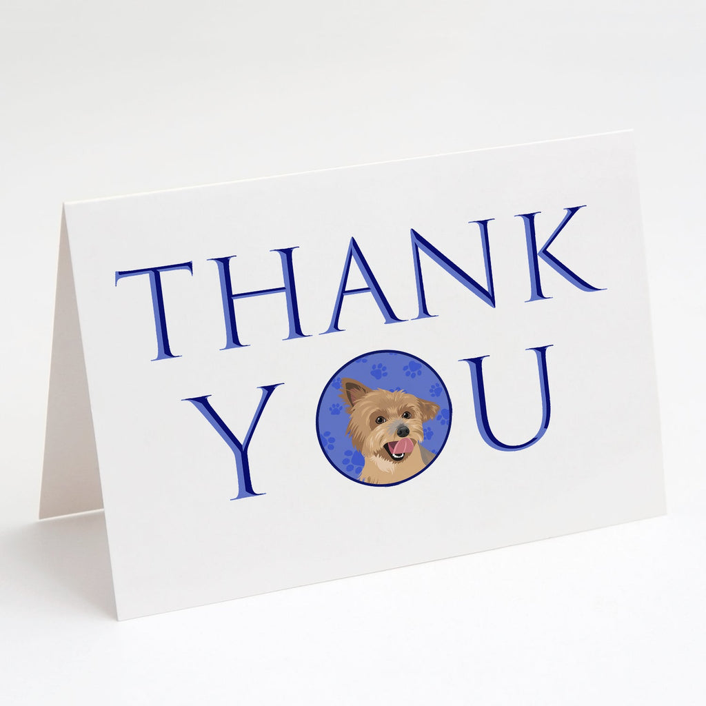 Yorkie Blue and Gold Thank You Greeting Cards Pack of 8 Blank Cards with Envelopes Whimsical A7 Size 5x7