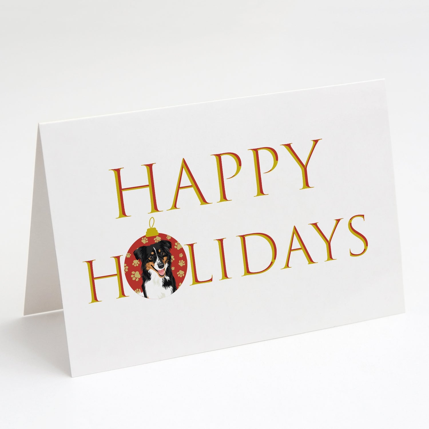 Australian Shepherd Black Tricolor #3 Happy Holidays Greeting Cards Pack of 8 Blank Cards with Envelopes Whimsical A7 Size 5x7