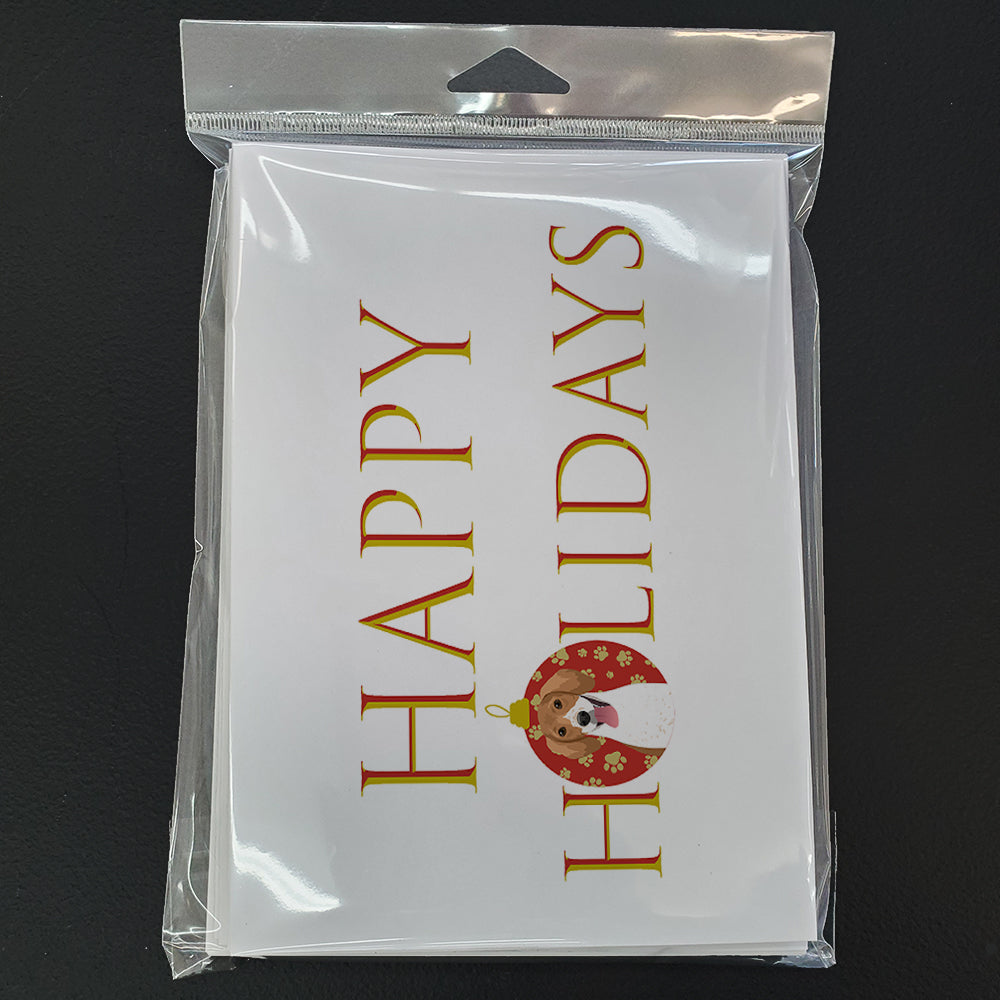 Beagle Red and White Red Ticked #2 Happy Holidays Greeting Cards Pack of 8 Blank Cards with Envelopes Whimsical A7 Size 5x7
