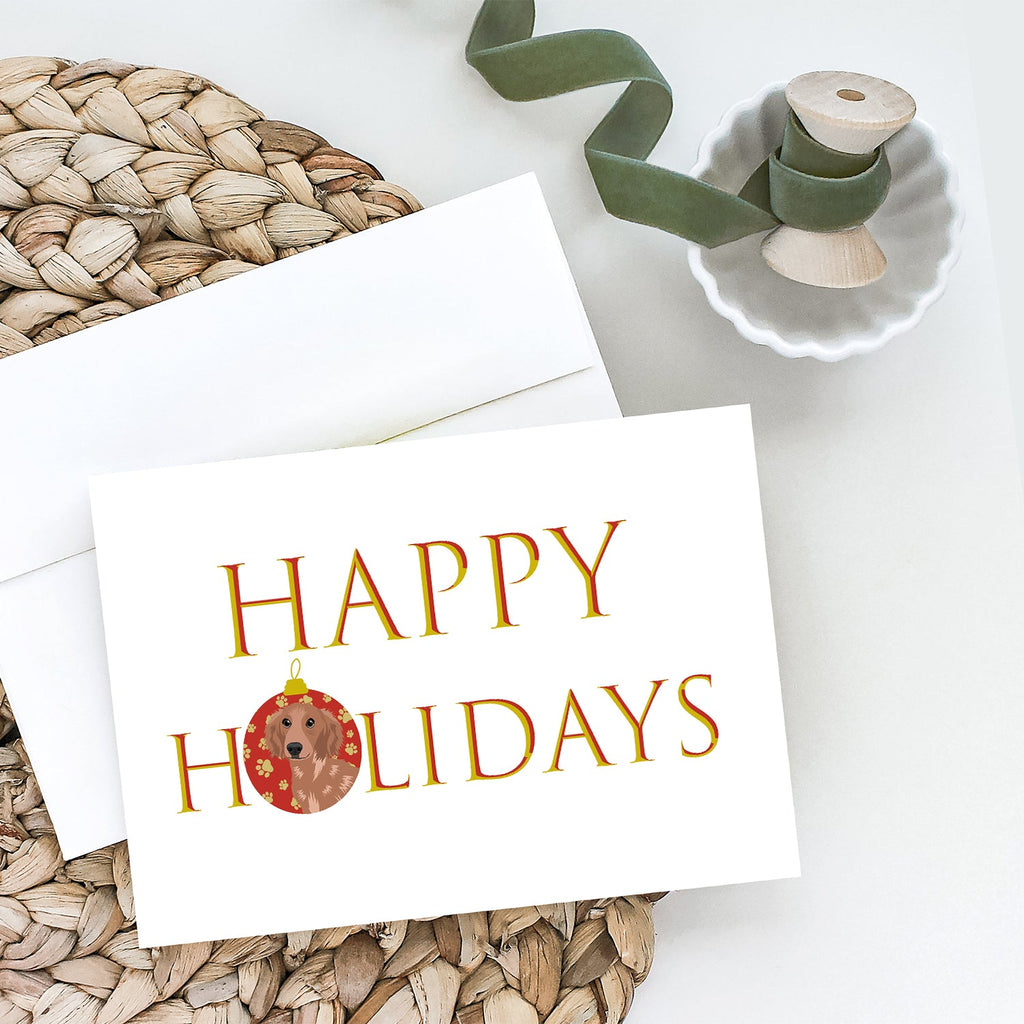 Chihuahua Red #2 Happy Holidays Greeting Cards Pack of 8 Blank Cards with Envelopes Whimsical A7 Size 5x7