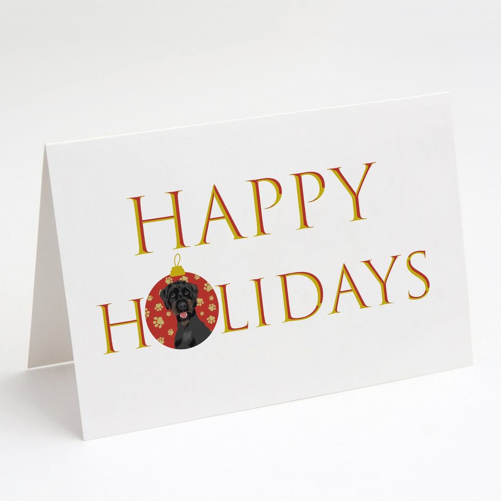 Doodle Black and Tan Happy Holidays Greeting Cards Pack of 8 Blank Cards with Envelopes Whimsical A7 Size 5x7