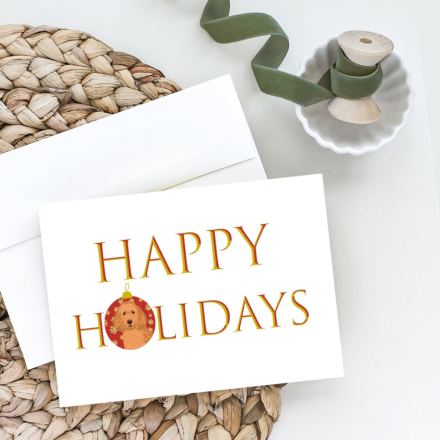 Doodle Red #1 Happy Holidays Greeting Cards Pack of 8 Blank Cards with Envelopes Whimsical A7 Size 5x7