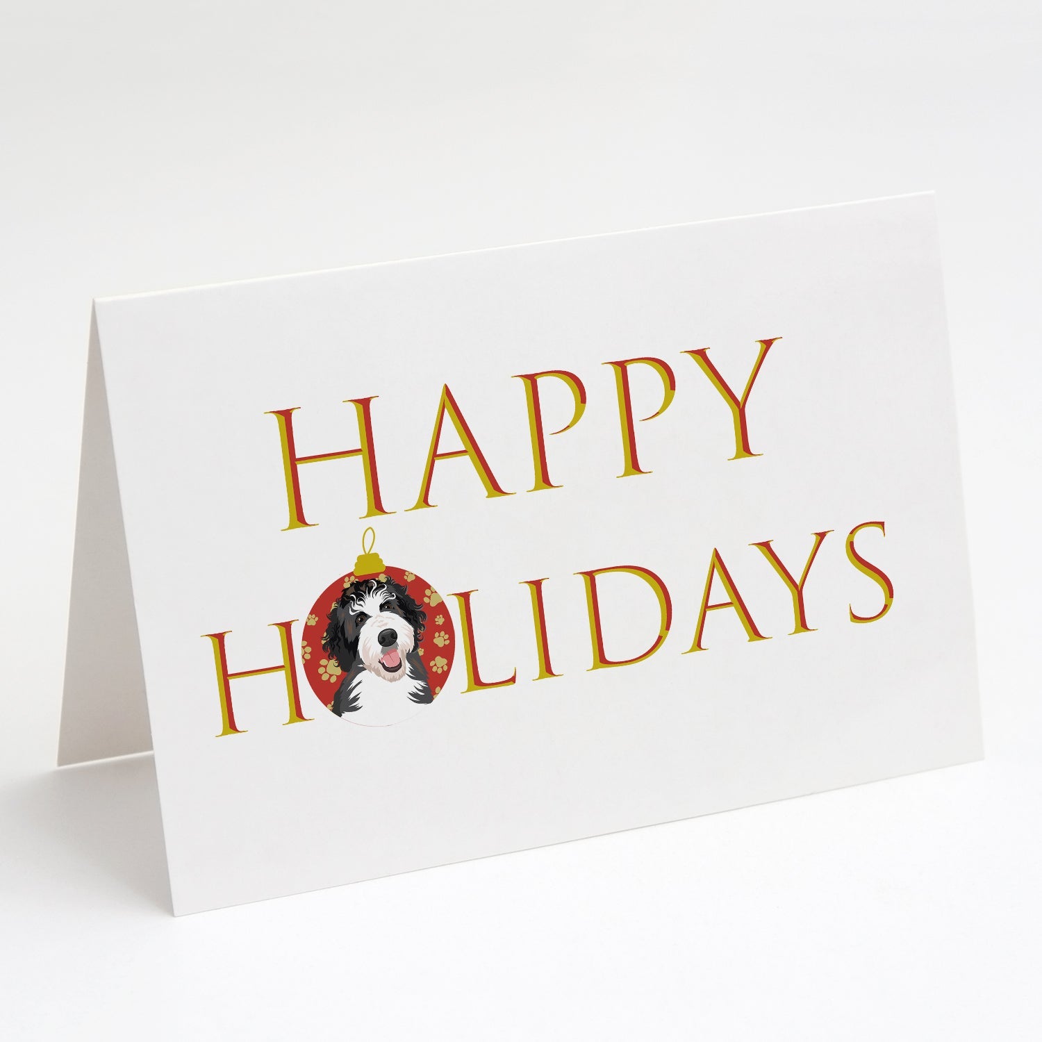 Doodle Silver and White #1 Happy Holidays Greeting Cards Pack of 8 Blank Cards with Envelopes Whimsical A7 Size 5x7