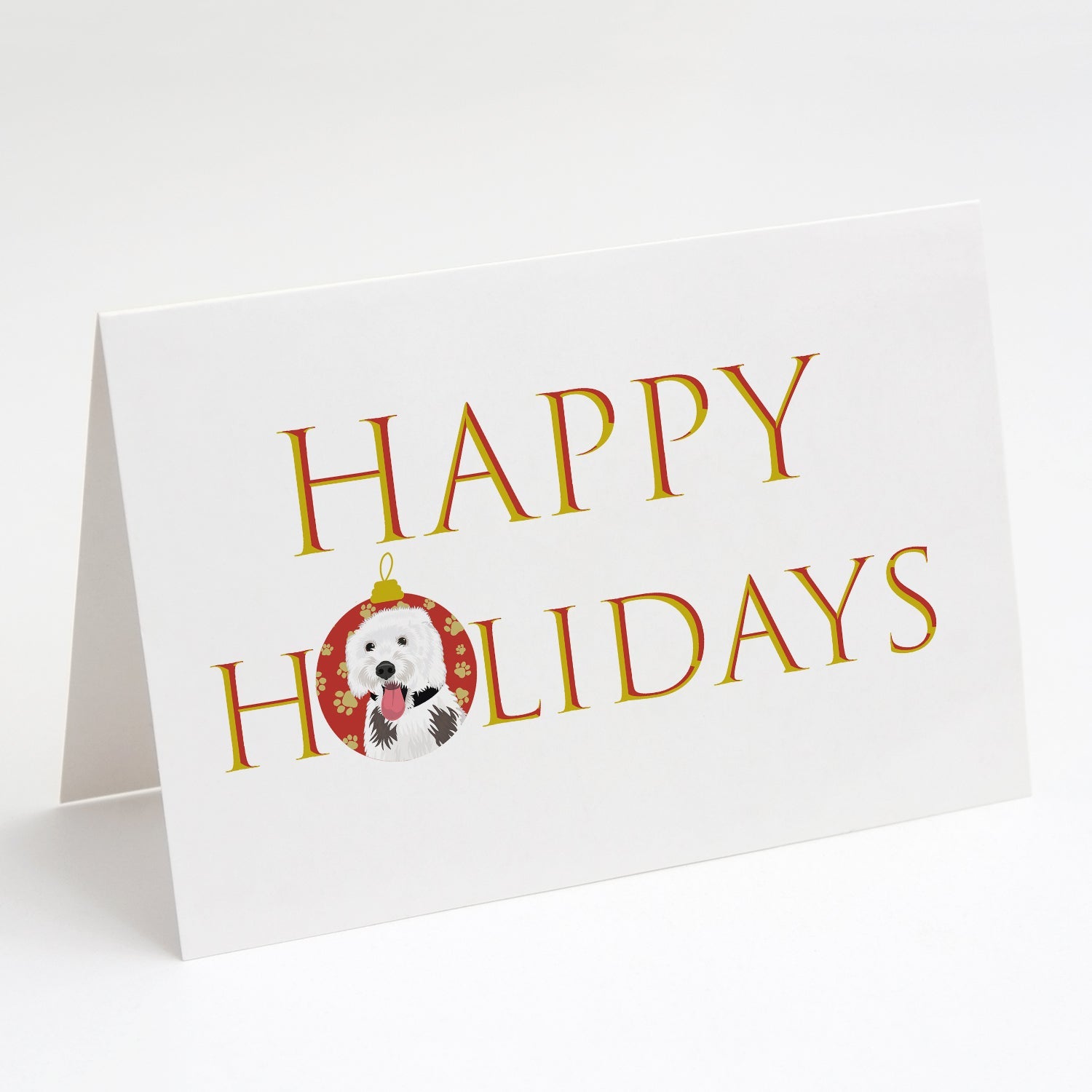 Doodle Silver and White #2 Happy Holidays Greeting Cards Pack of 8 Blank Cards with Envelopes Whimsical A7 Size 5x7