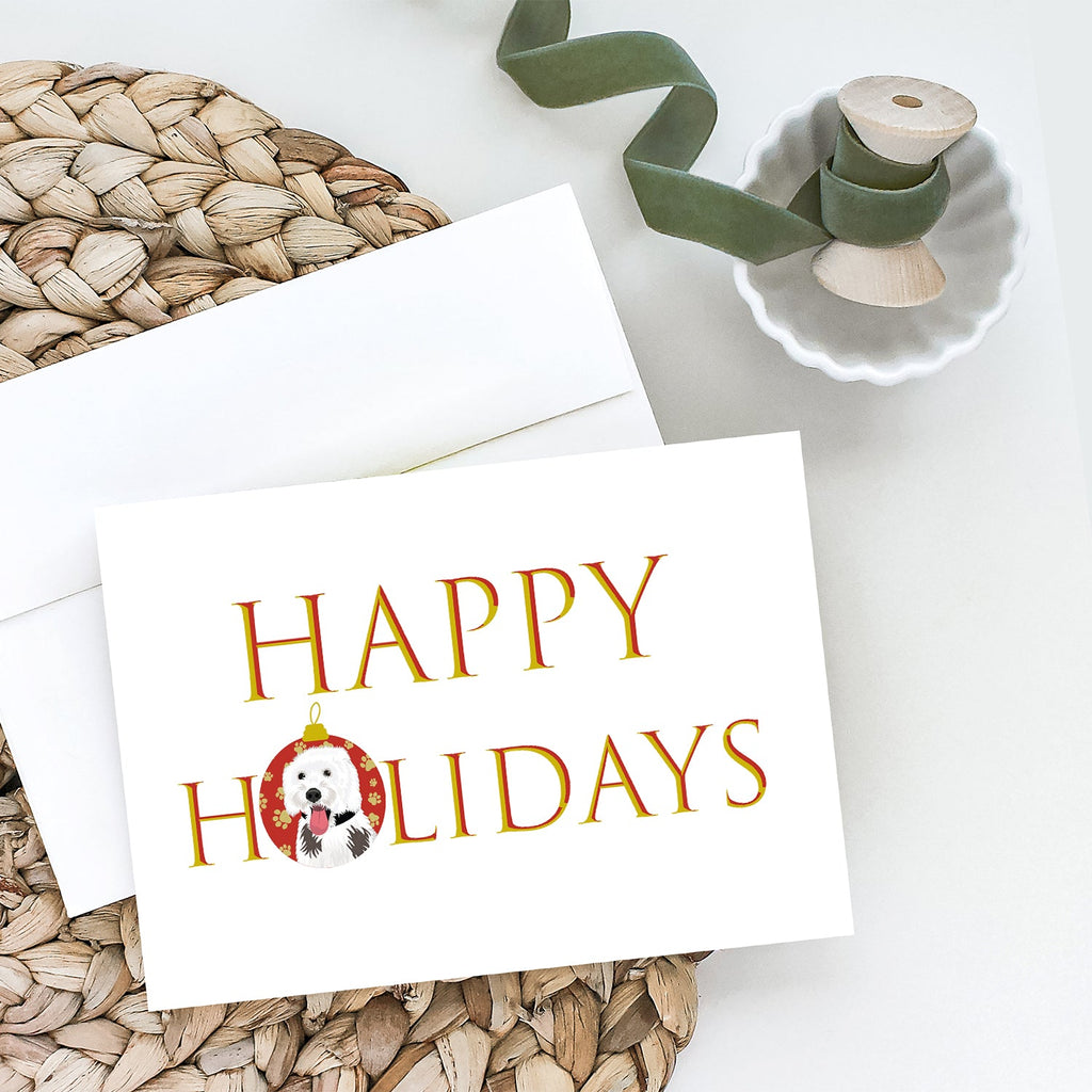 Doodle Silver and White #2 Happy Holidays Greeting Cards Pack of 8 Blank Cards with Envelopes Whimsical A7 Size 5x7