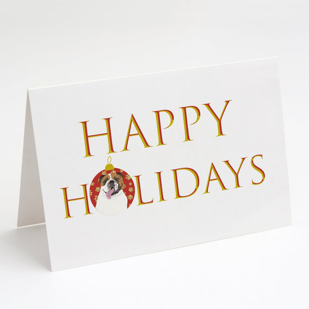 English Bulldog Tricolor #1 Happy Holidays Greeting Cards Pack of 8 Blank Cards with Envelopes Whimsical A7 Size 5x7