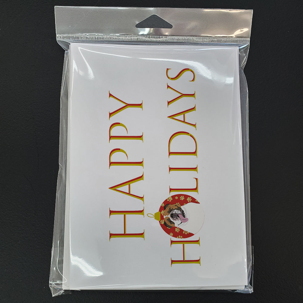English Bulldog Tricolor #1 Happy Holidays Greeting Cards Pack of 8 Blank Cards with Envelopes Whimsical A7 Size 5x7