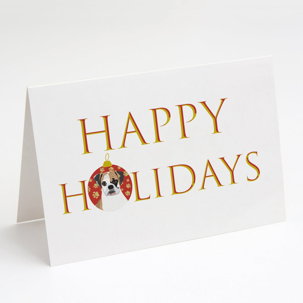 English Bulldog Tricolor #2 Happy Holidays Greeting Cards Pack of 8 Blank Cards with Envelopes Whimsical A7 Size 5x7