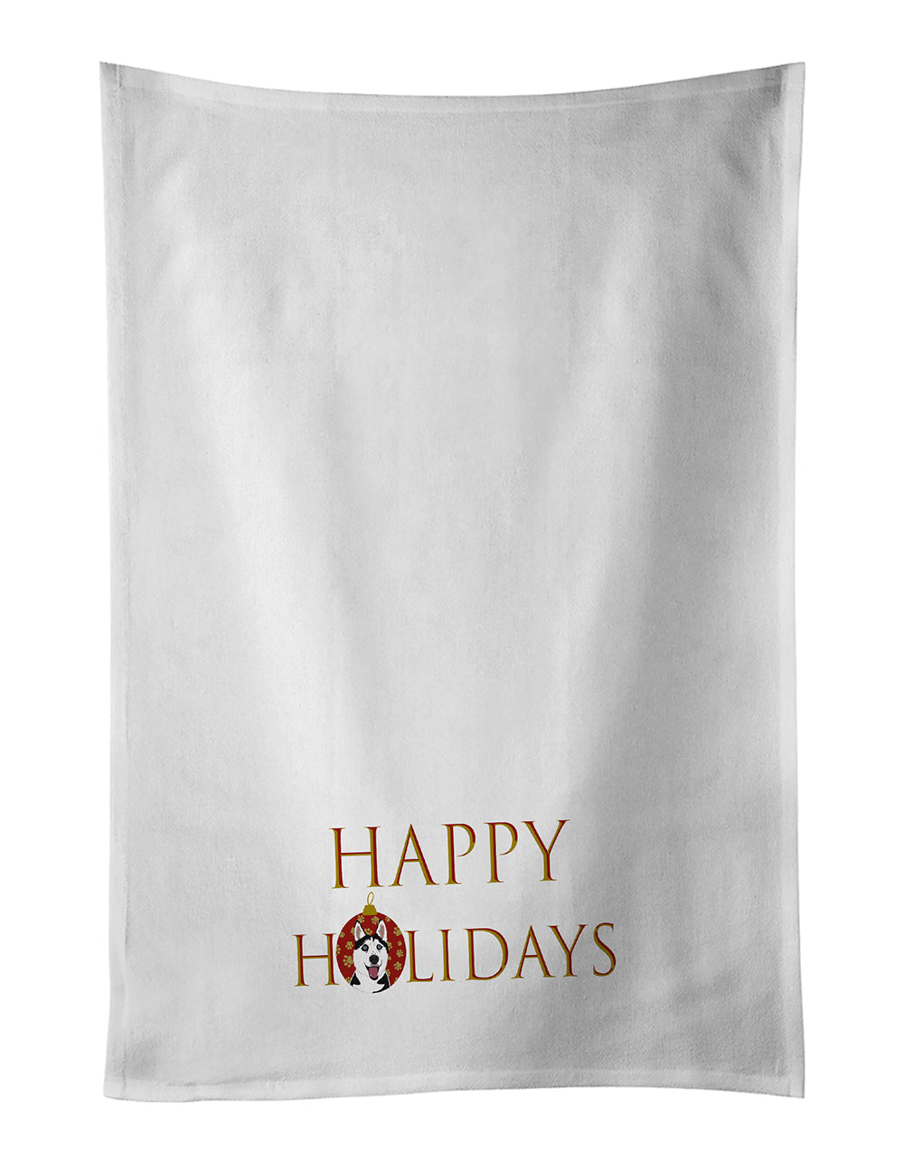 Siberian Husky Black and White #2 Happy Holidays Kitchen Towel Set of 2 White Dish Towels Decorative Bathroom Hand towel for Hand, Face, Hair, Yoga, Tea, Dishcloth, 19 X 28", White