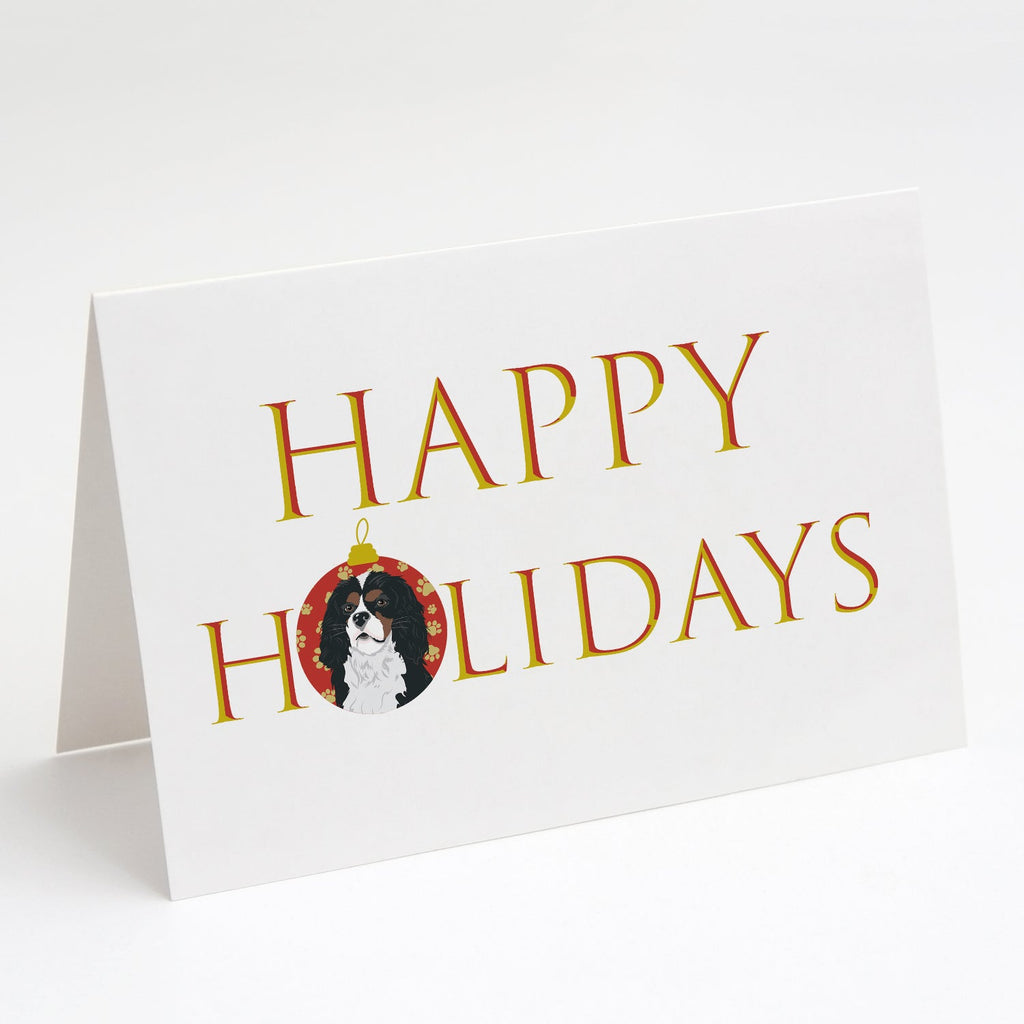 Cavalier King Charles Spaniel Tricolor #1 Happy Holidays Greeting Cards Pack of 8 Blank Cards with Envelopes Whimsical A7 Size 5x7