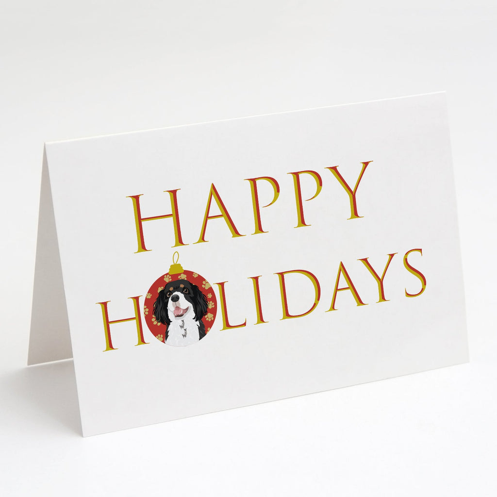 Cavalier King Charles Spaniel Tricolor #2 Happy Holidays Greeting Cards Pack of 8 Blank Cards with Envelopes Whimsical A7 Size 5x7