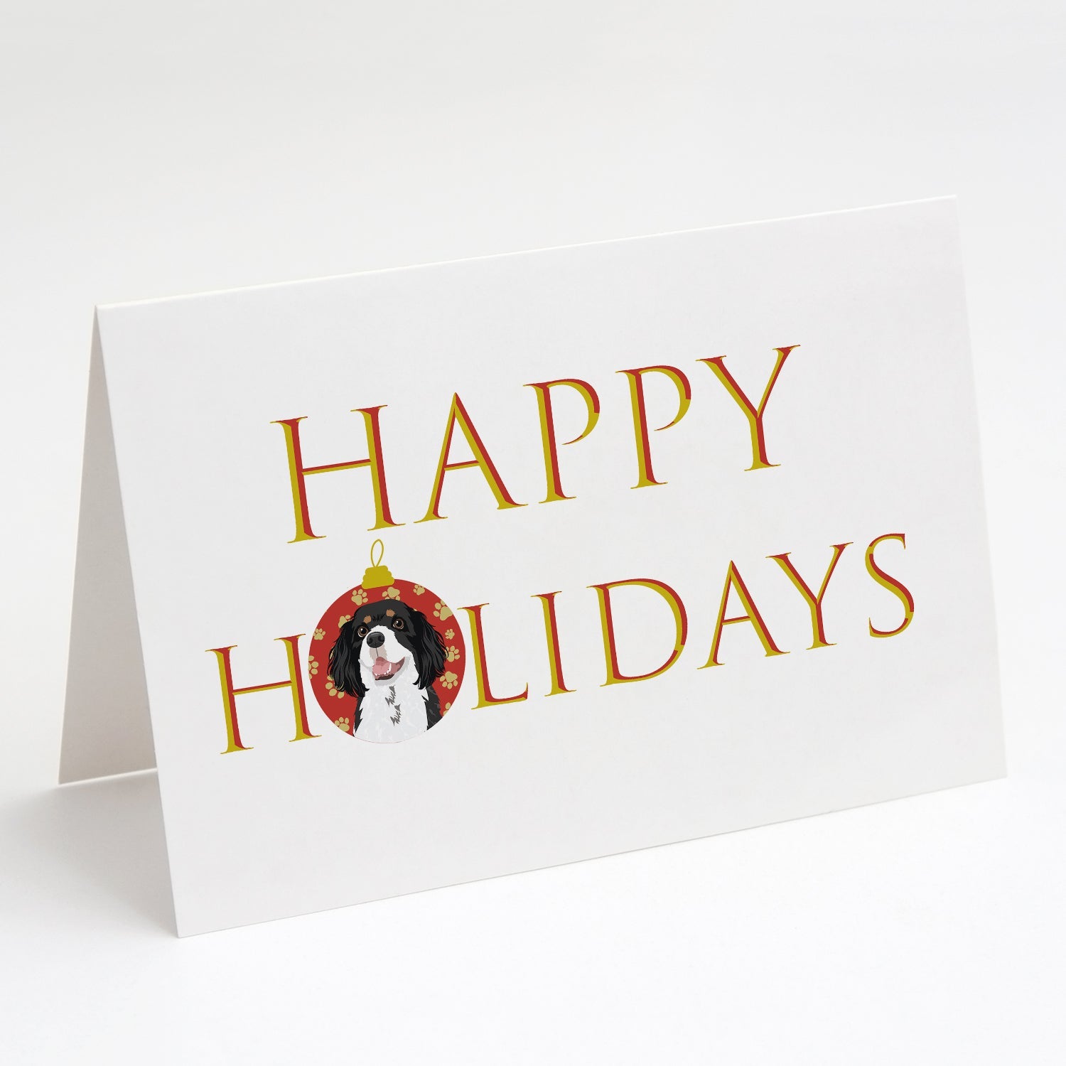 Cavalier King Charles Spaniel Tricolor #2 Happy Holidays Greeting Cards Pack of 8 Blank Cards with Envelopes Whimsical A7 Size 5x7