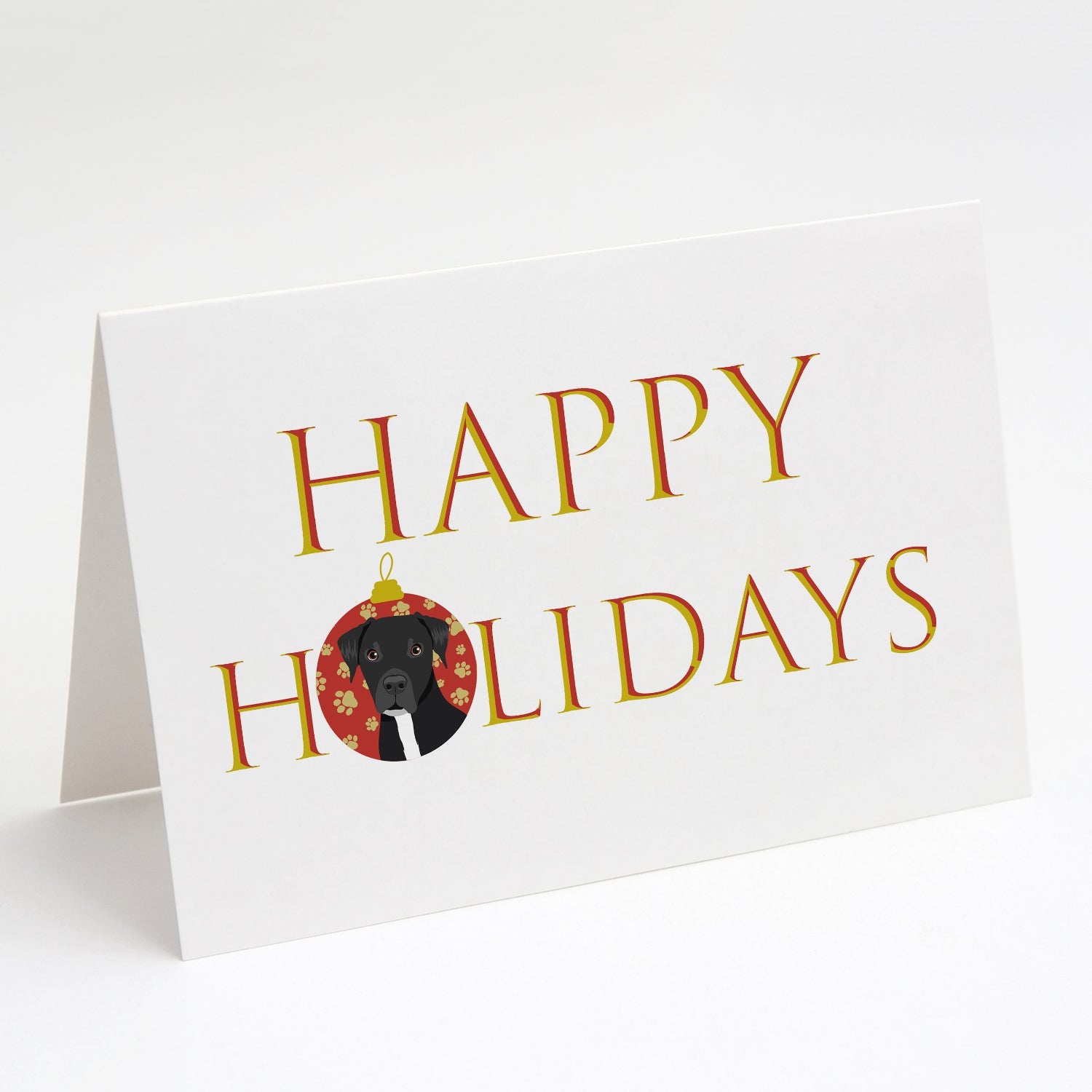Pit Bull Black #1 Happy Holidays Greeting Cards Pack of 8 Blank Cards with Envelopes Whimsical A7 Size 5x7