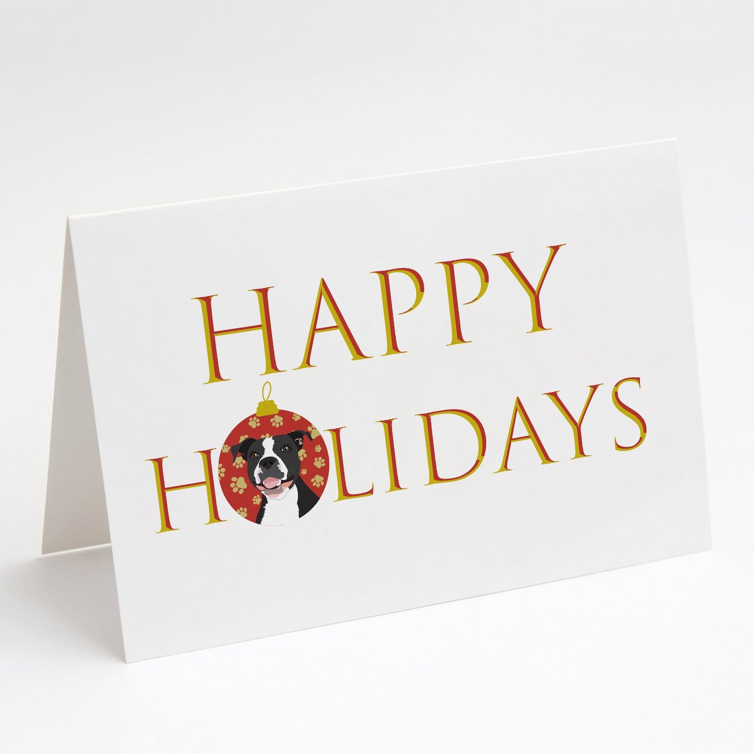 Pit Bull Black #3 Happy Holidays Greeting Cards Pack of 8 Blank Cards with Envelopes Whimsical A7 Size 5x7