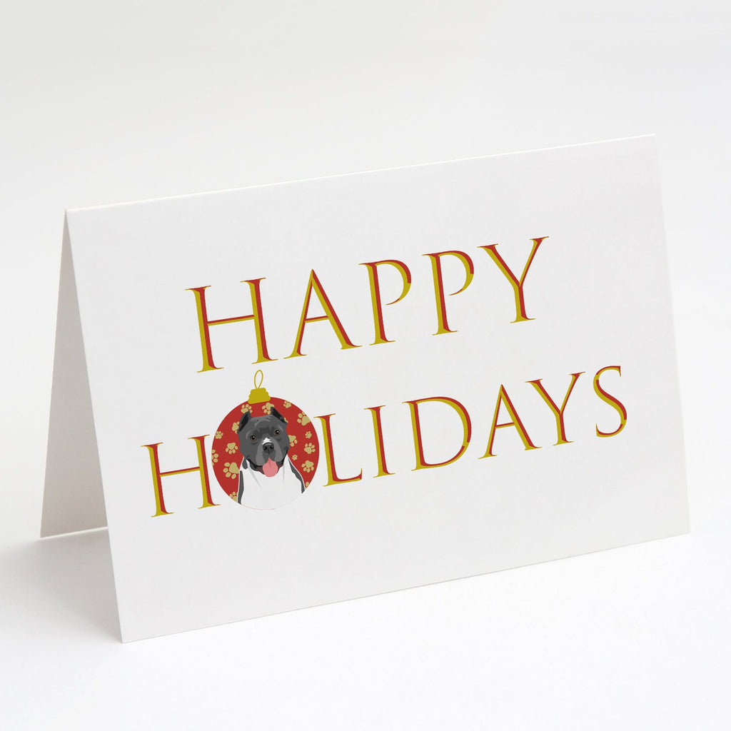 Pit Bull Blue #7 Happy Holidays Greeting Cards Pack of 8 Blank Cards with Envelopes Whimsical A7 Size 5x7