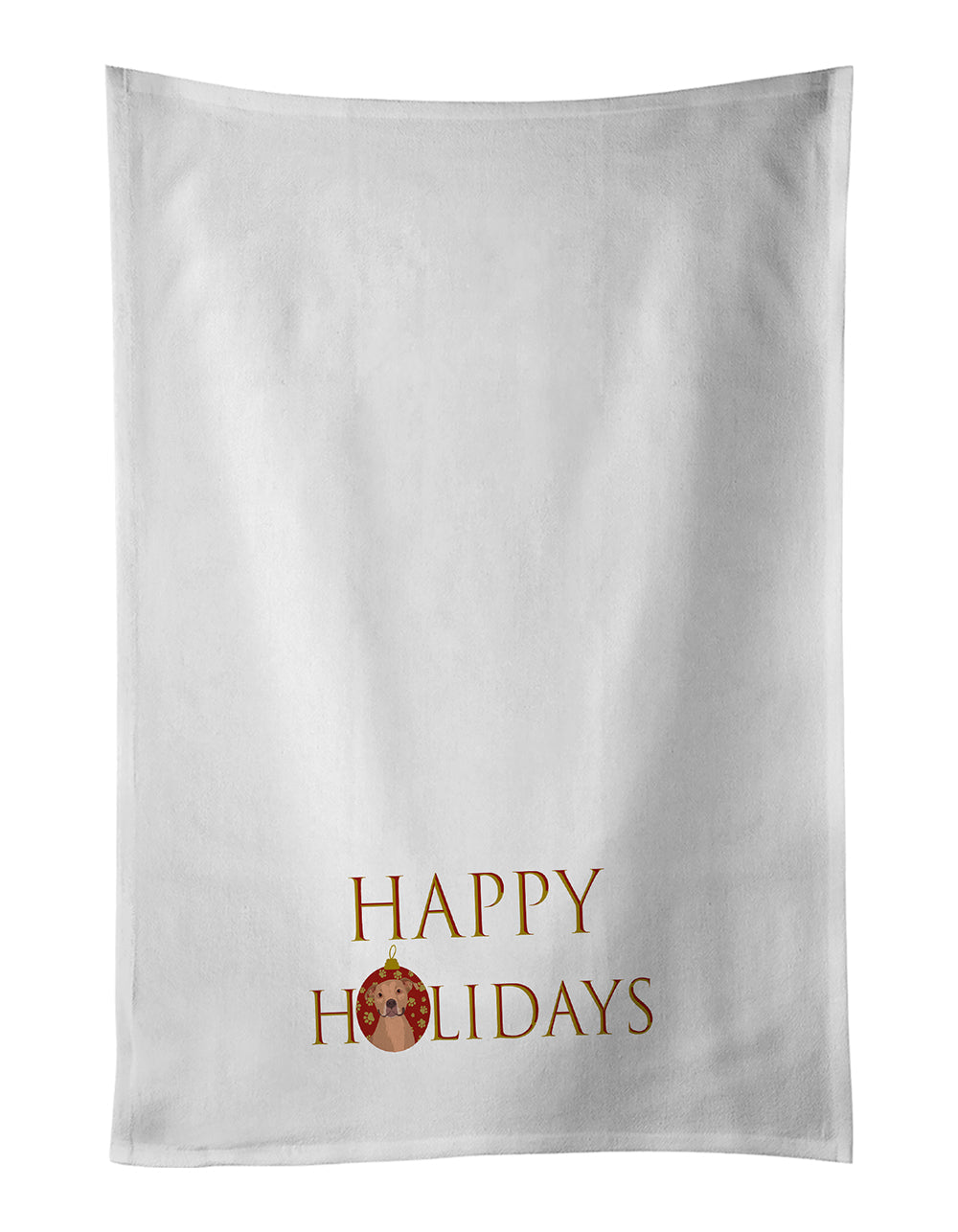 Pit Bull Fawn #1 Happy Holidays Kitchen Towel Set of 2 White Dish Towels Decorative Bathroom Hand towel for Hand, Face, Hair, Yoga, Tea, Dishcloth, 19 X 28", White