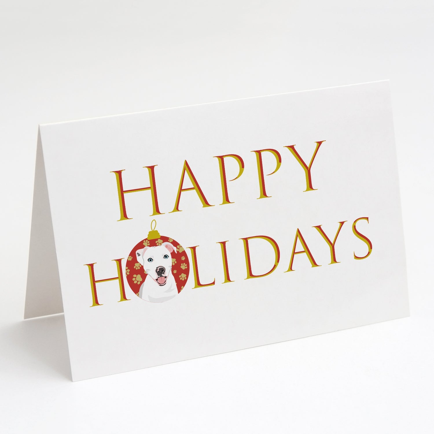 Pit Bull White #1 Happy Holidays Greeting Cards Pack of 8 Blank Cards with Envelopes Whimsical A7 Size 5x7