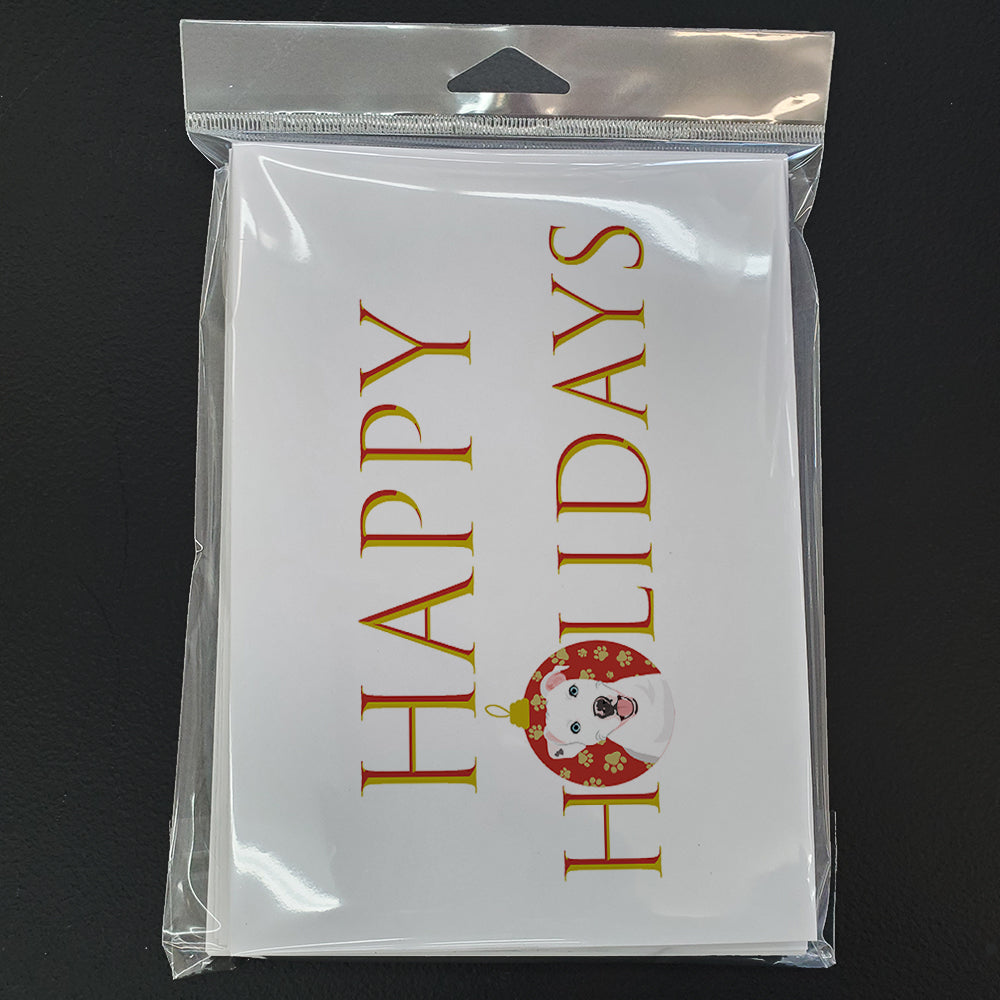 Pit Bull White #1 Happy Holidays Greeting Cards Pack of 8 Blank Cards with Envelopes Whimsical A7 Size 5x7