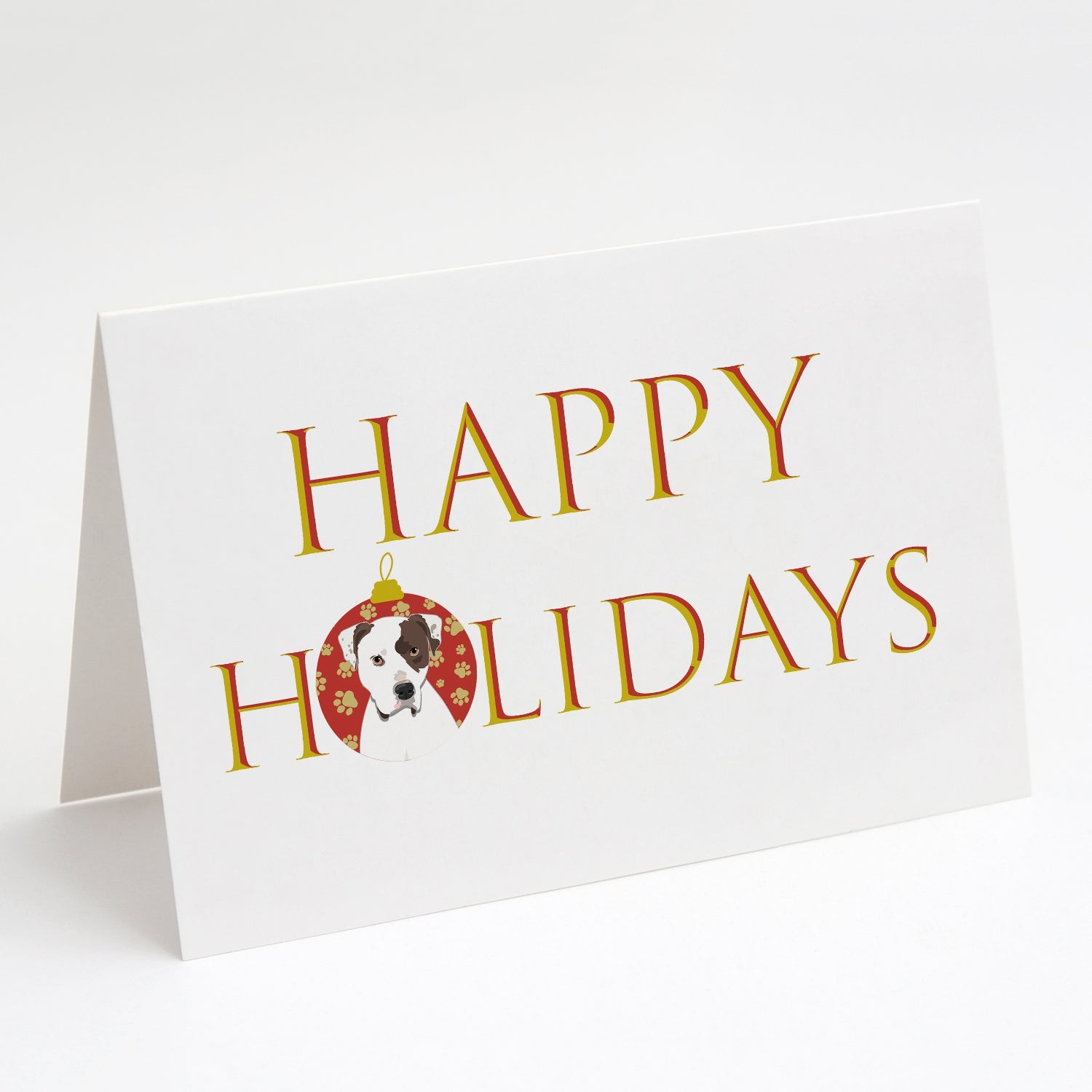 Pit Bull White #2 Happy Holidays Greeting Cards Pack of 8 Blank Cards with Envelopes Whimsical A7 Size 5x7