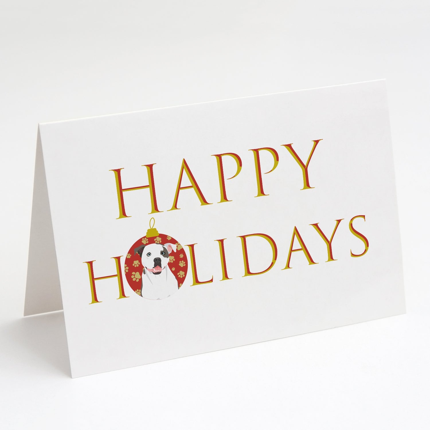 Pit Bull White #3 Happy Holidays Greeting Cards Pack of 8 Blank Cards with Envelopes Whimsical A7 Size 5x7