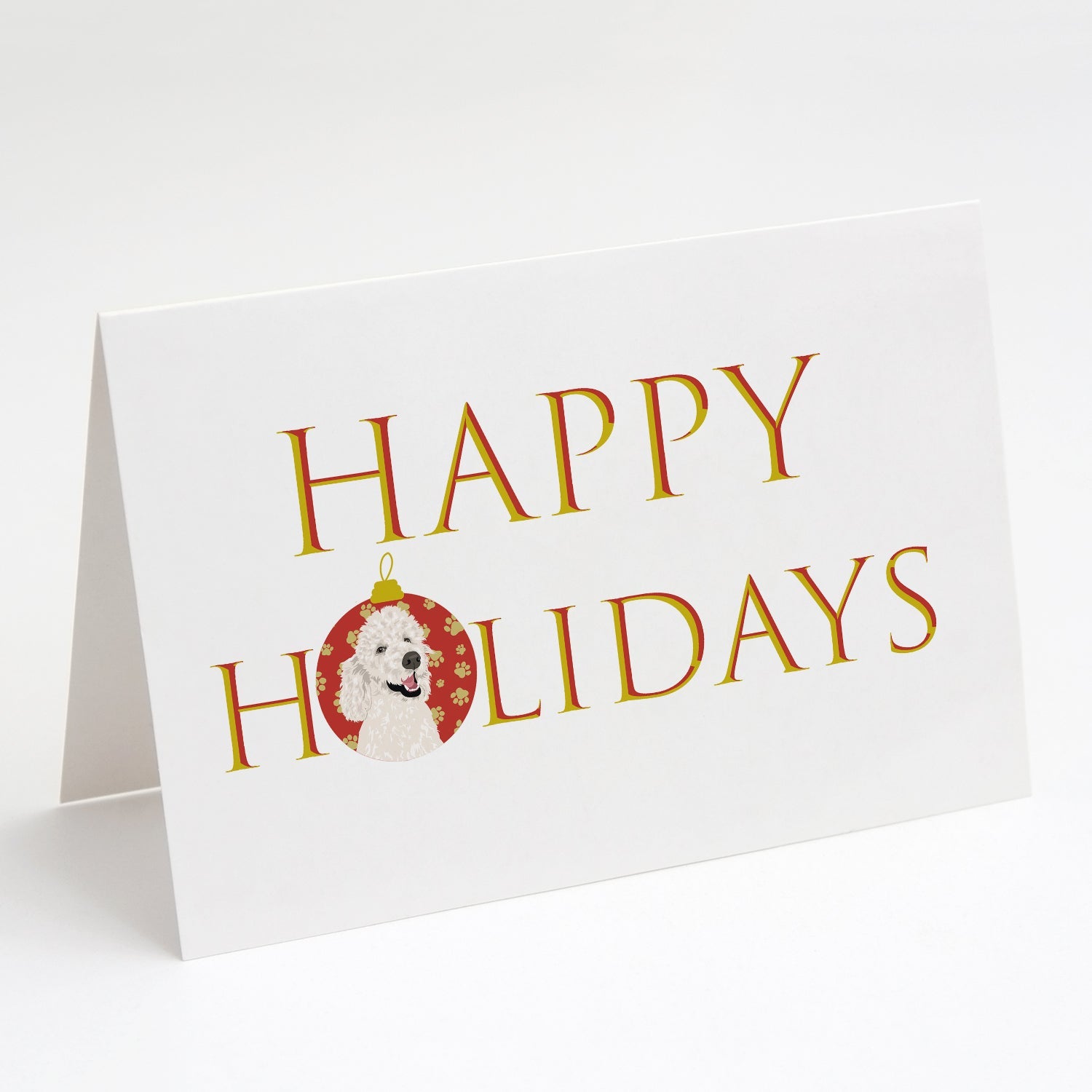 Poodle Standard White Happy Holidays Greeting Cards Pack of 8 Blank Cards with Envelopes Whimsical A7 Size 5x7