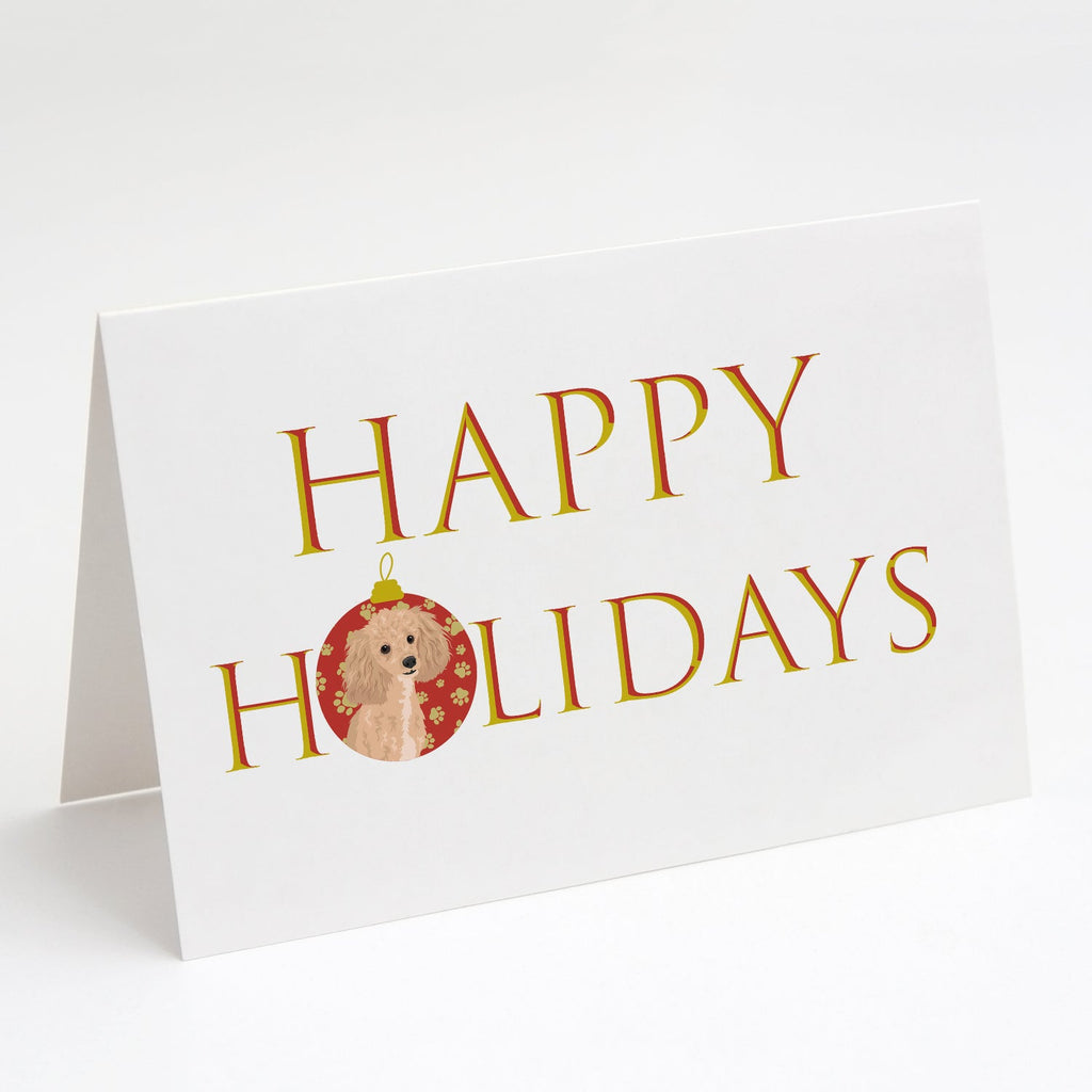 Poodle Toy Apricot Happy Holidays Greeting Cards Pack of 8 Blank Cards with Envelopes Whimsical A7 Size 5x7