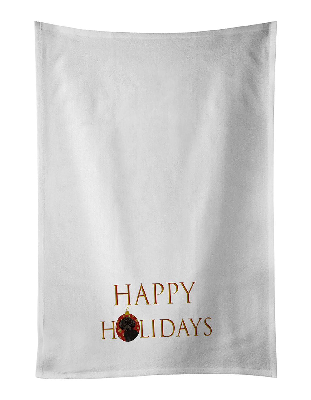 Poodle Toy Brown Happy Holidays Kitchen Towel Set of 2 White Dish Towels Decorative Bathroom Hand towel for Hand, Face, Hair, Yoga, Tea, Dishcloth, 19 X 28", White