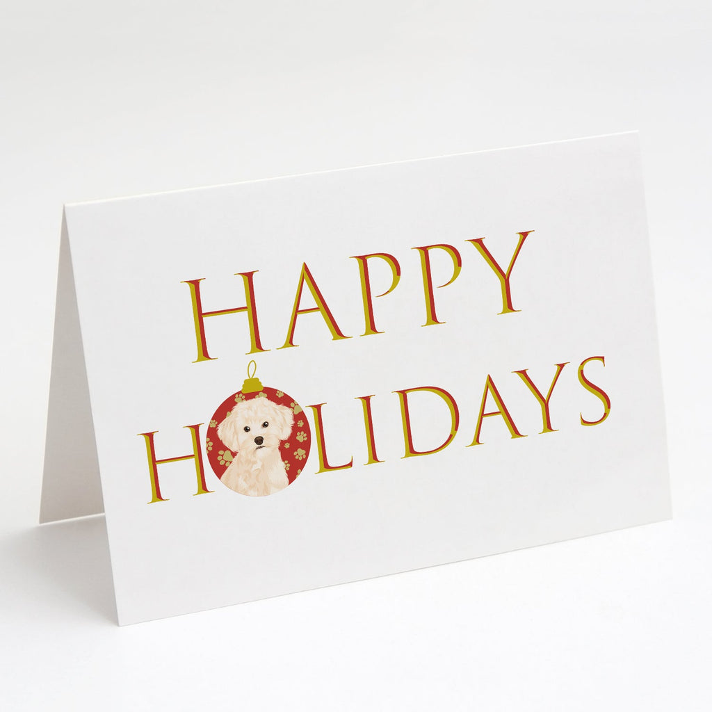 Poodle Toy Cream Happy Holidays Greeting Cards Pack of 8 Blank Cards with Envelopes Whimsical A7 Size 5x7