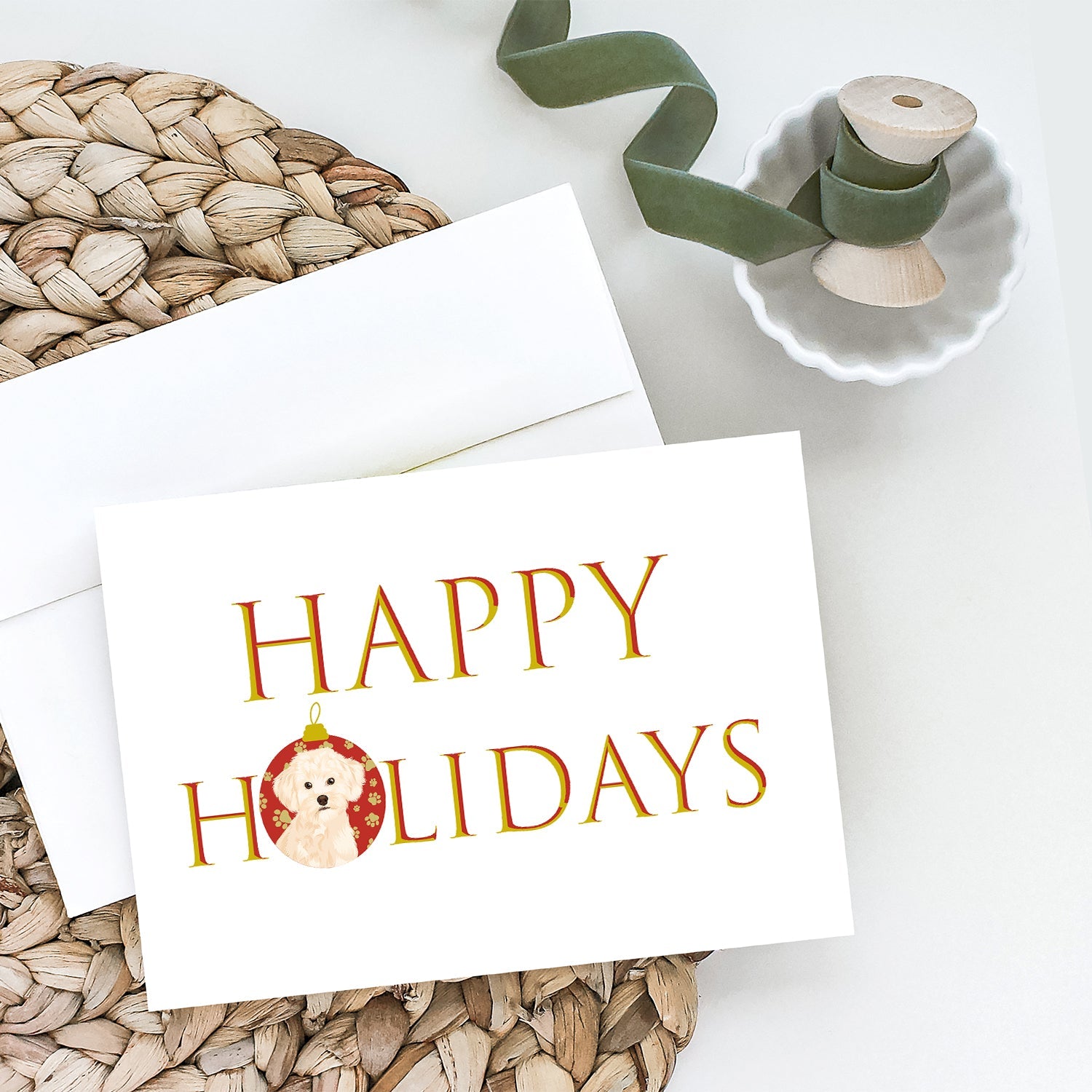 Poodle Toy Cream Happy Holidays Greeting Cards Pack of 8 Blank Cards with Envelopes Whimsical A7 Size 5x7