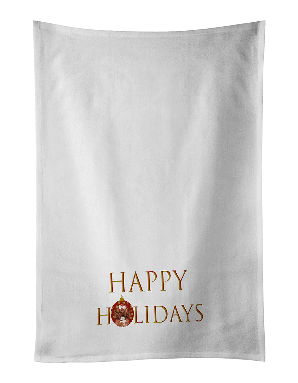 Poodle Toy Red Happy Holidays Kitchen Towel Set of 2 White Dish Towels Decorative Bathroom Hand towel for Hand, Face, Hair, Yoga, Tea, Dishcloth, 19 X 28", White